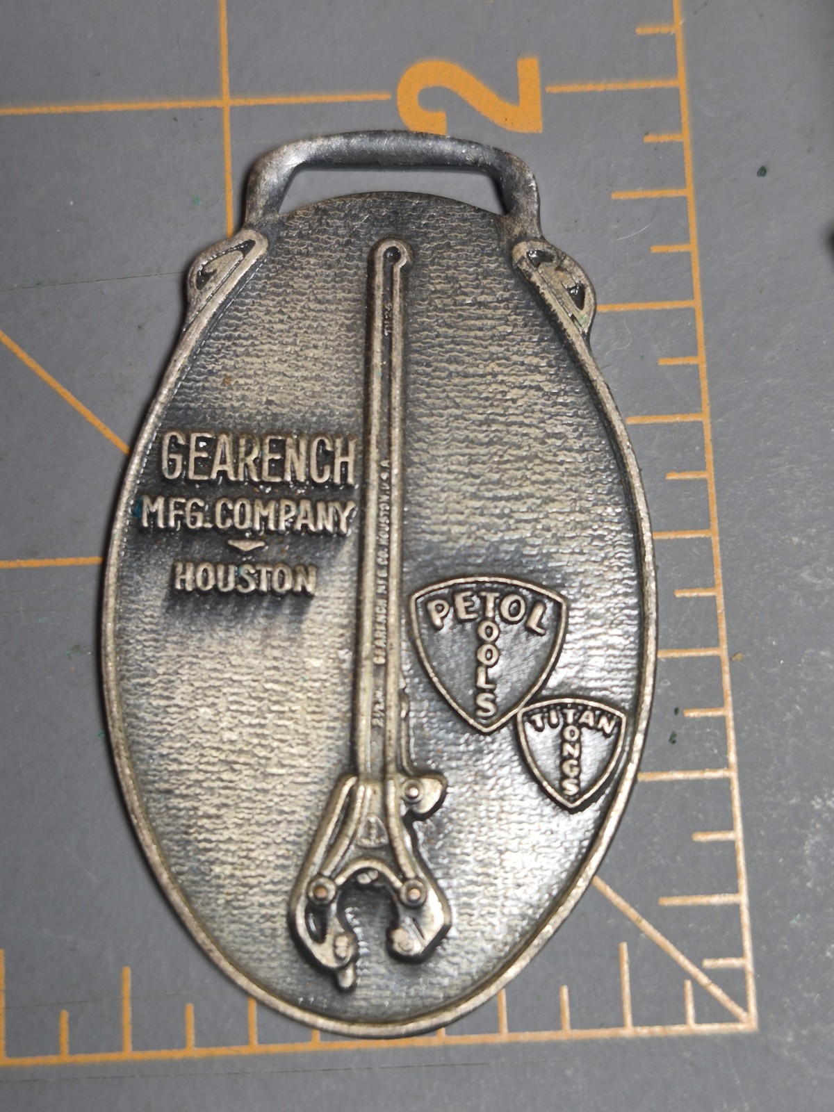 GEARENCH Manufacturing Houston Petol Tools Pocket Watch Fob Advertising Promo