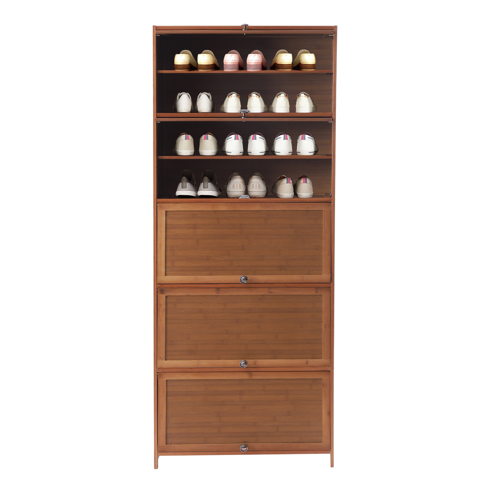 10 Tier 30 Pairs Shoe Cabinet with Doors Wood Stand Shoe Organizer for Entryway