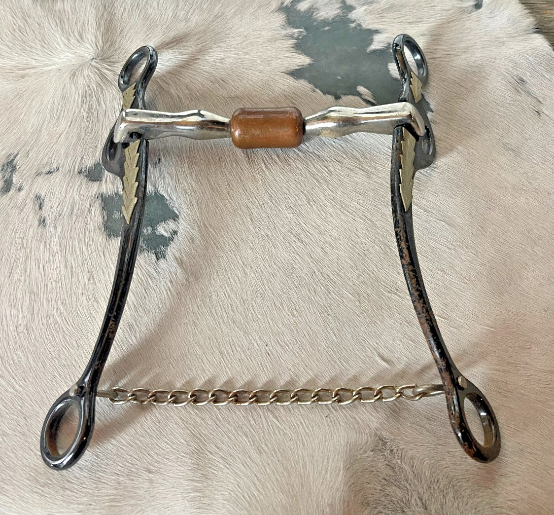 Long Shank Snaffle Bit Five and a half in Mouth Copper Roller chain Black Silver