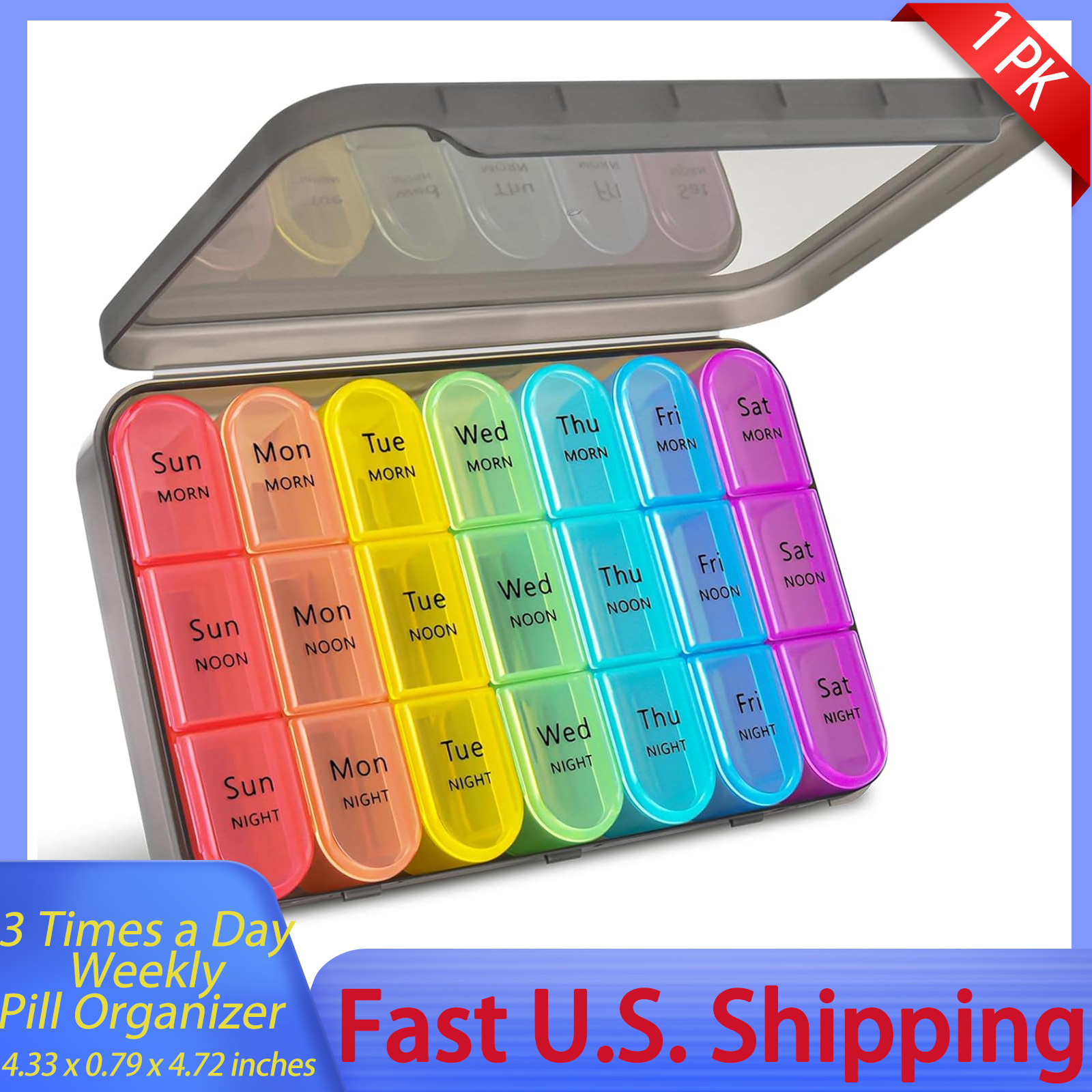 3 Times a Day Pill Organizer Case 7 Days Weekly Pill Organizer Storage Big Size