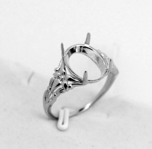 Sterling Silver Semi Mount Ring Setting Cabochon Oval OV 12x9mm White Topaz