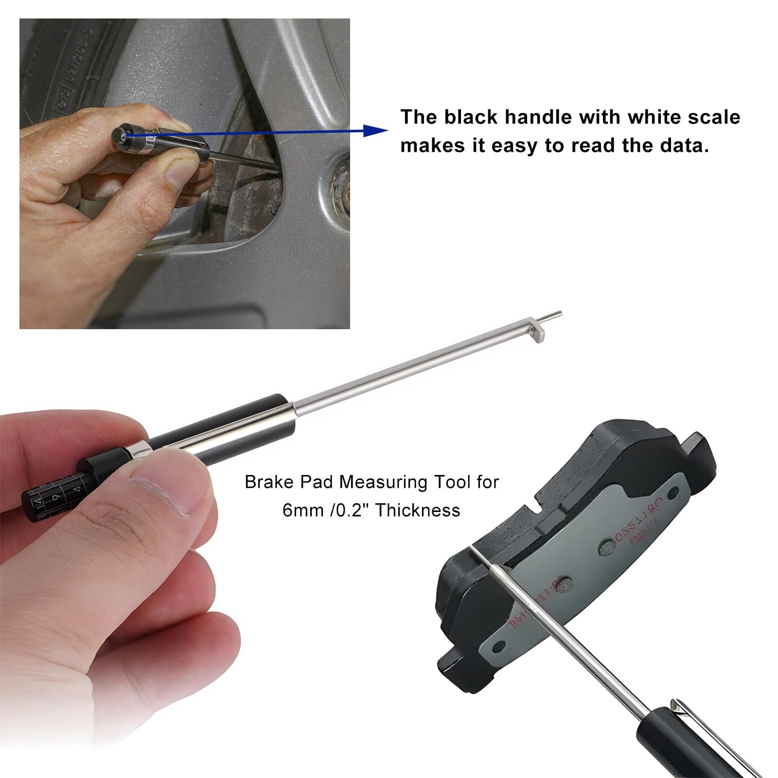 Black Silver Car Brake Pad Thickness Measure Tool Auto Gauge