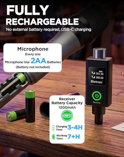 XLR Wireless Microphone, UHF Dual Handheld Dynamic Grey Red with receiver
