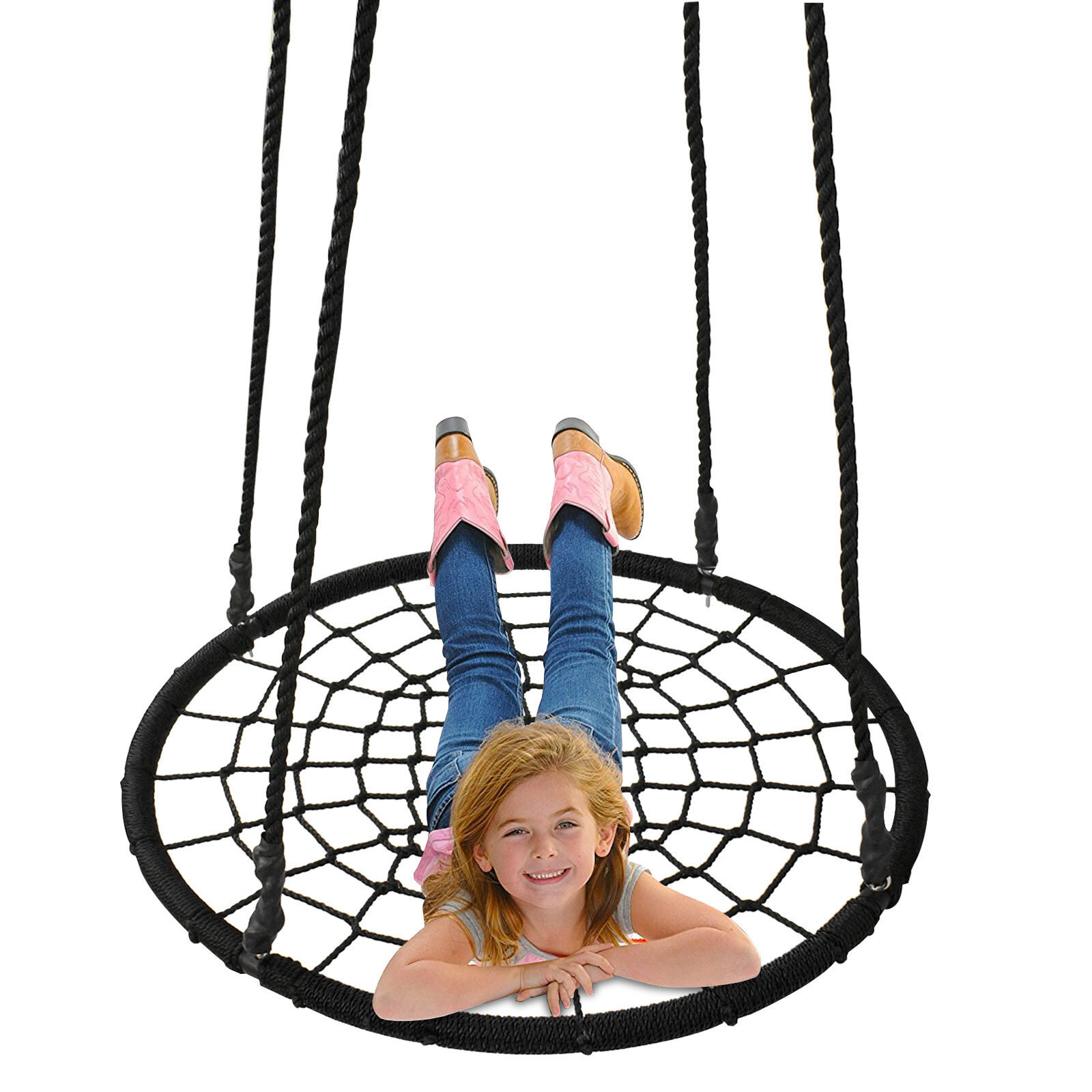 48'' Spider Web Tree Swing Net For Kids Max Weight Adjustable Height 600Lbs