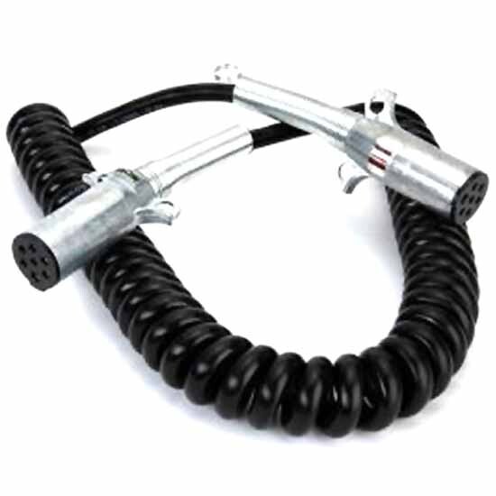 TPHD 12 Ft 7 Way Coiled Electric Trailer Cord W/ Metal Ends