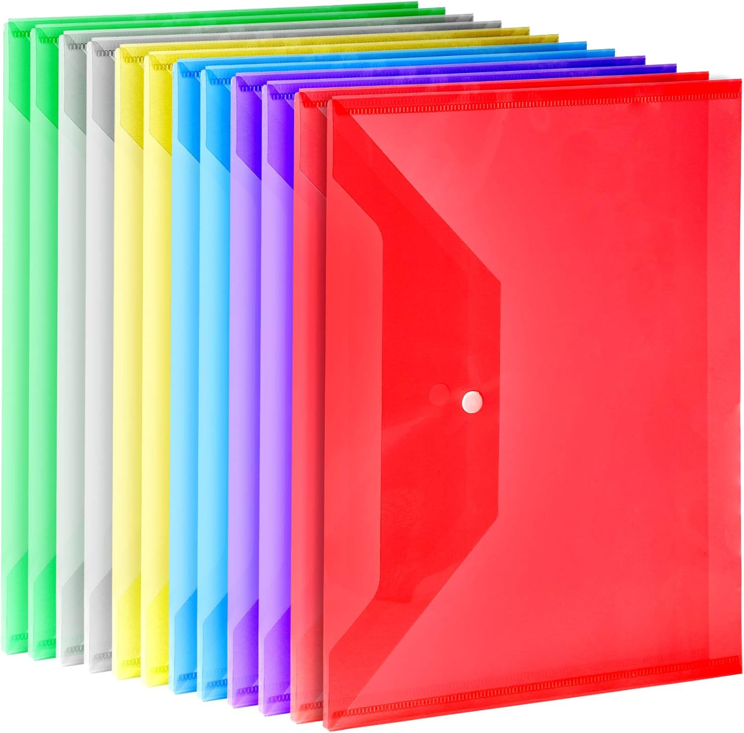 Plastic File Folders, 12 PCS A4 Plastic Envelopes with Snap Closure, Folders for
