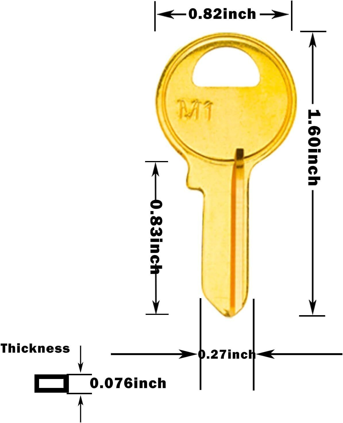 100PACK Brass Finish Key Blanks, M1 (MA1) Uncut Blank Keys .