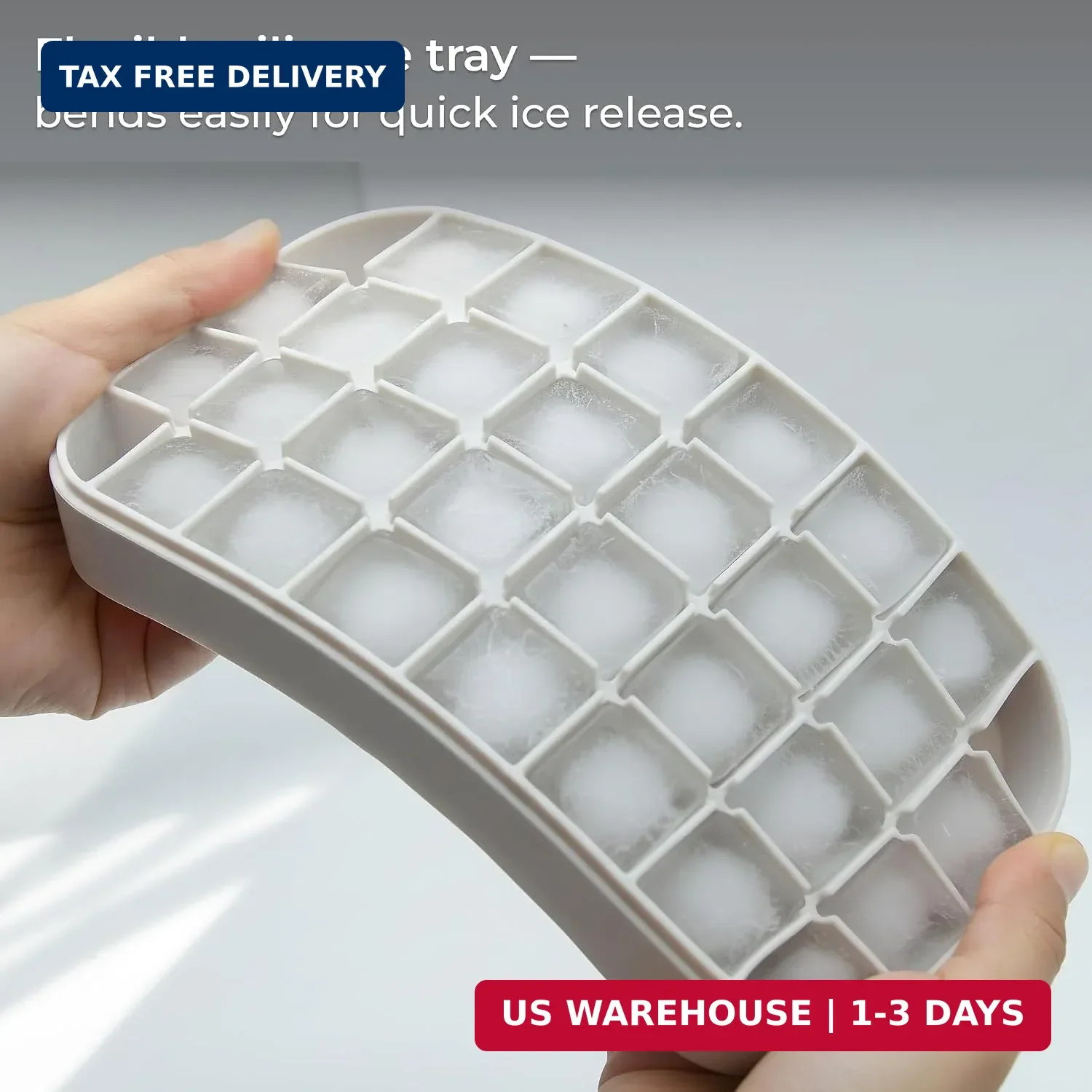 Ice Cube Tray Set with Lid & Bin, 2 Silicone Trays (32-Cube Each, 64 Total), Eas