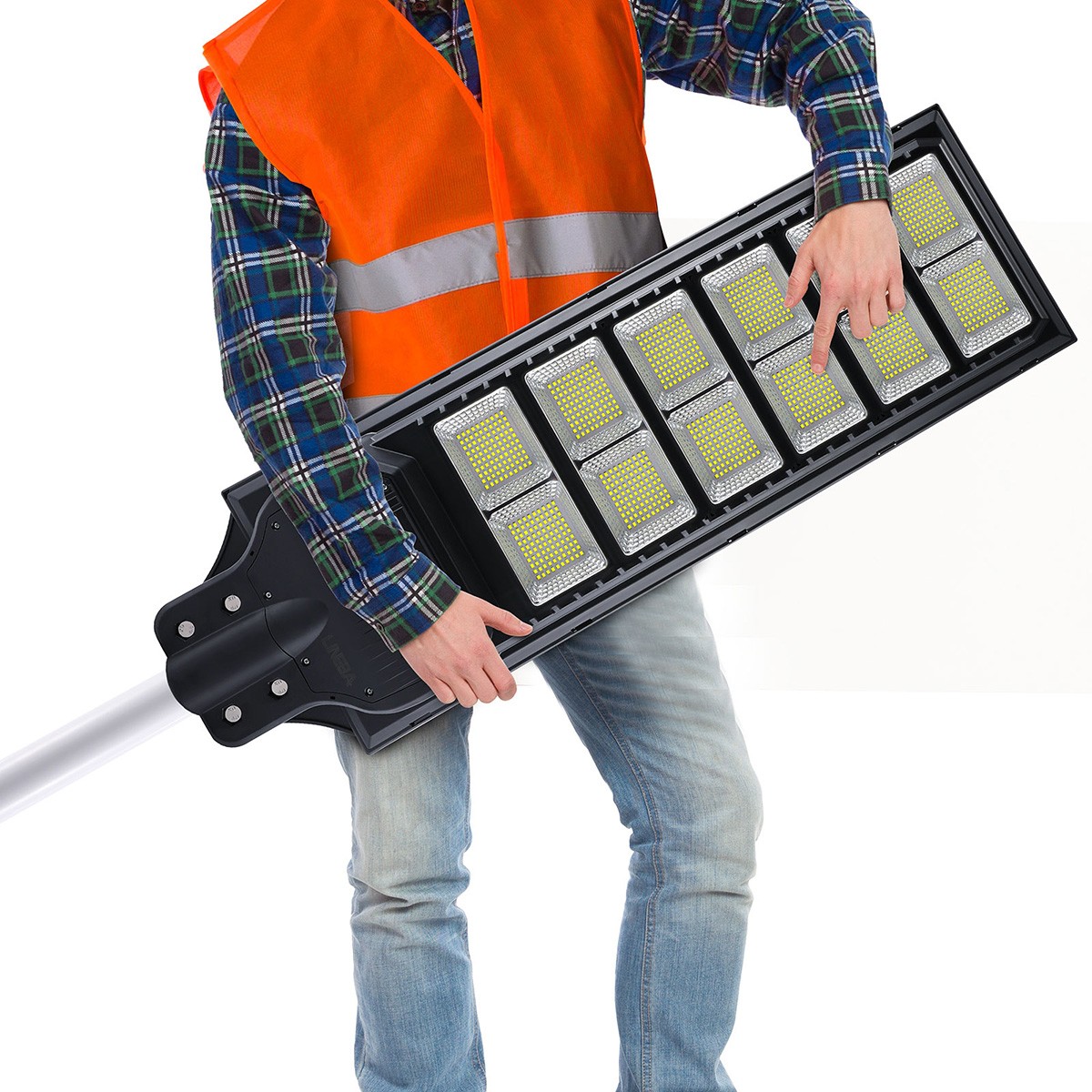 6500W Commercial Solar Street Light Dusk-to-Dawn 1200 LED Super Bright Lamp+Pole