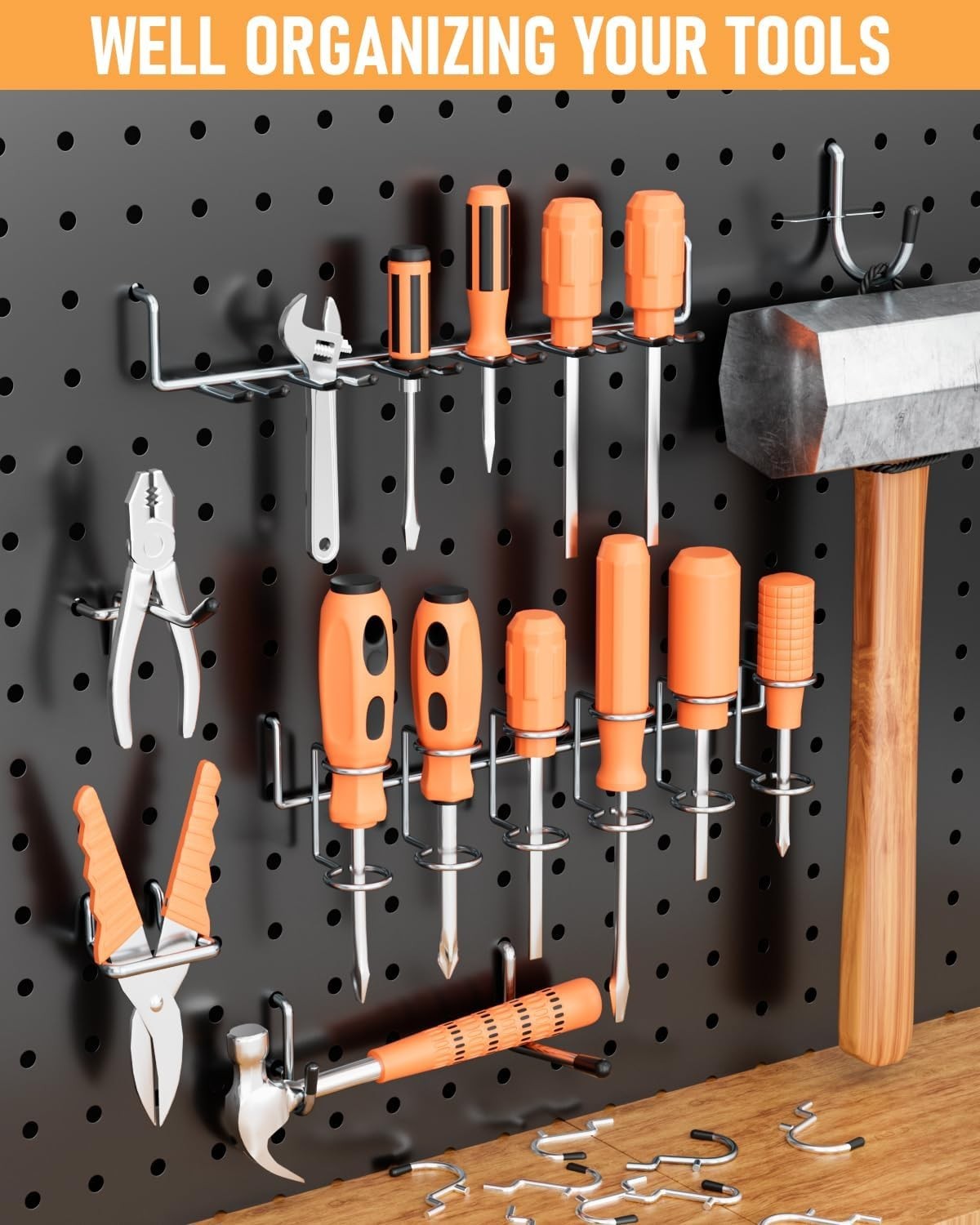 206-Piece Heavy-Duty Chrome Pegboard Hooks Set for Efficient Tool Organization