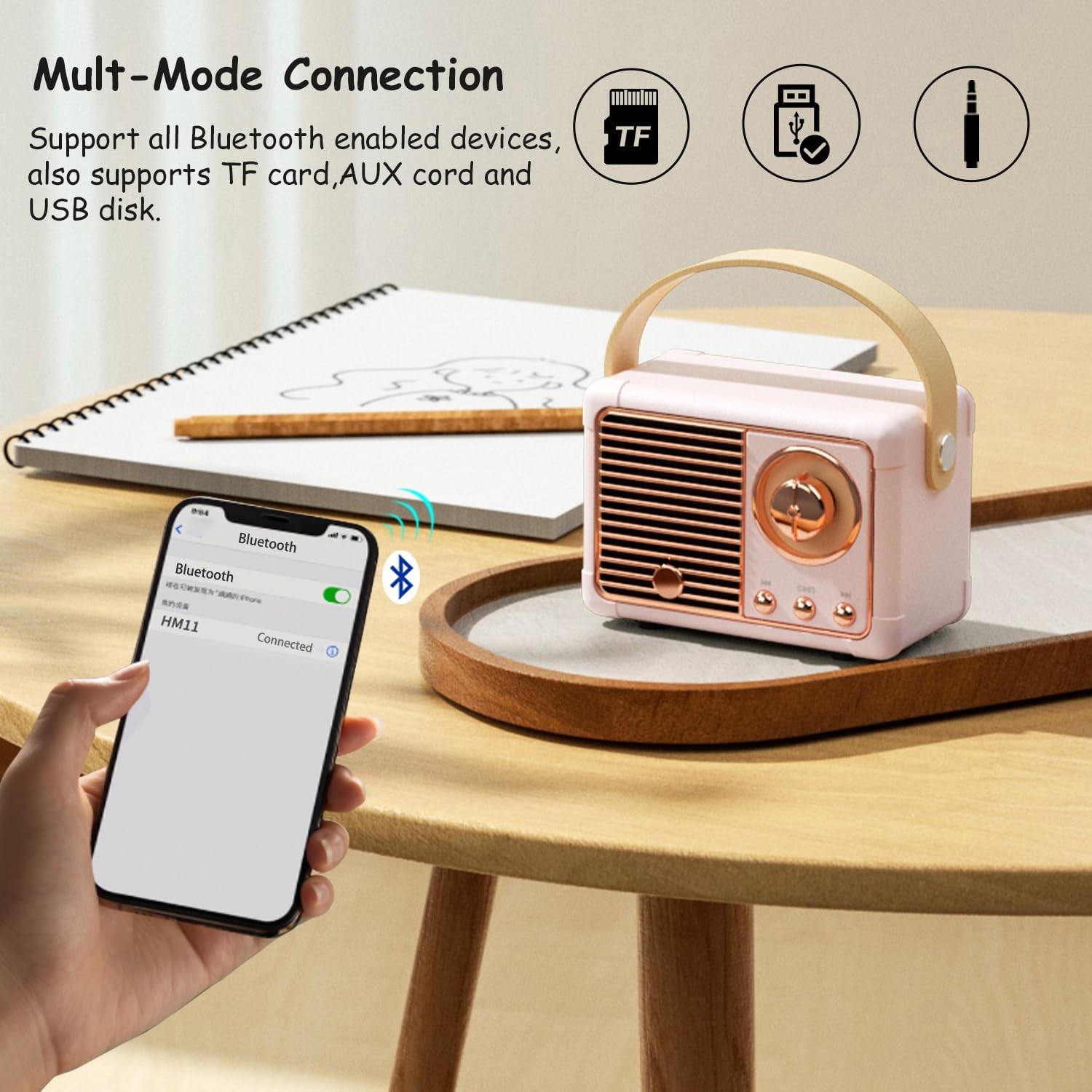 Retro Bluetooth Speaker Portable Wireless Speaker W/ Crystal Clear Stereo Sound