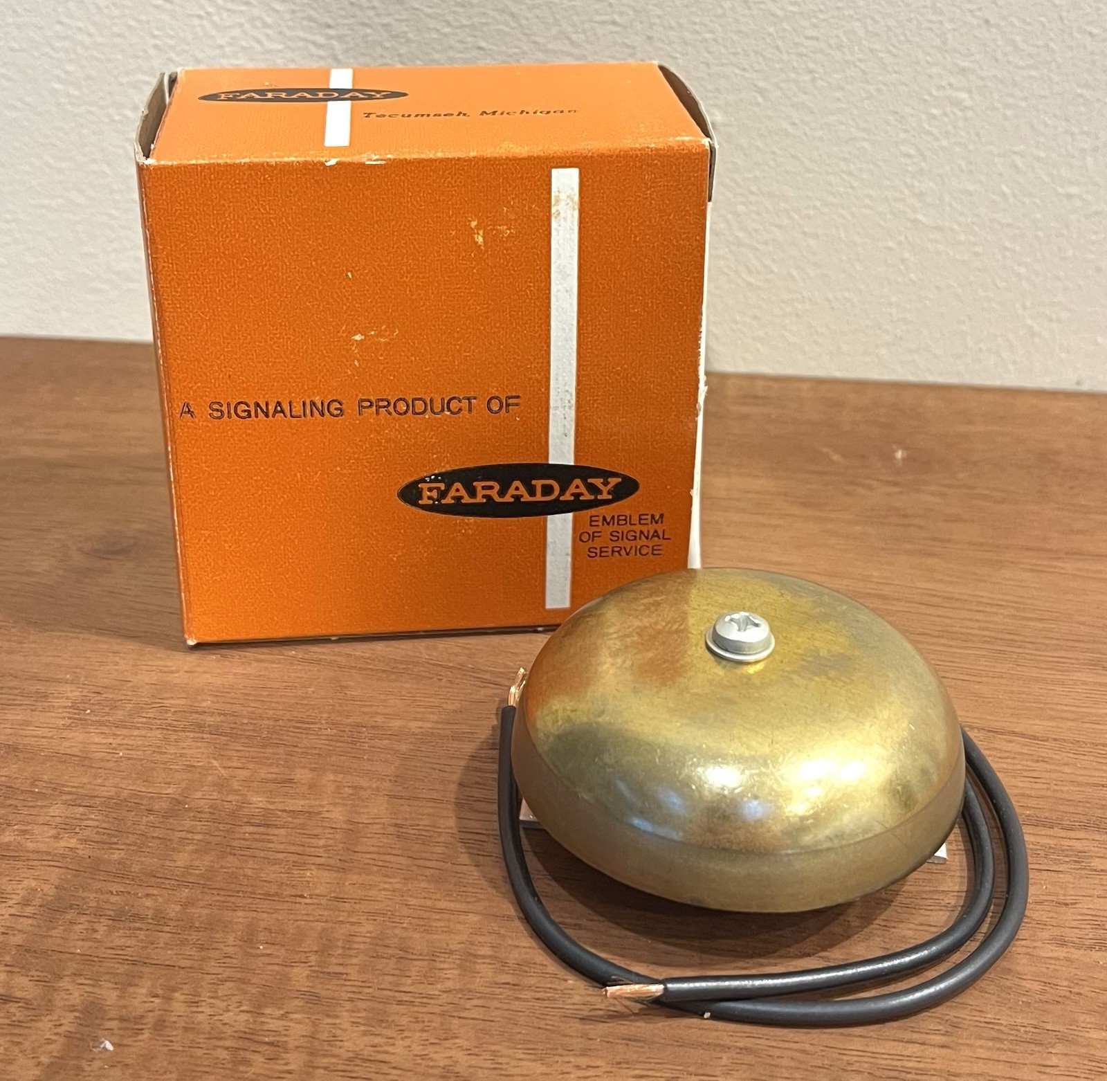Vintage Faraday 2107 Elevator Brass Bell Gong 2.5” 120 Volt AC In Box