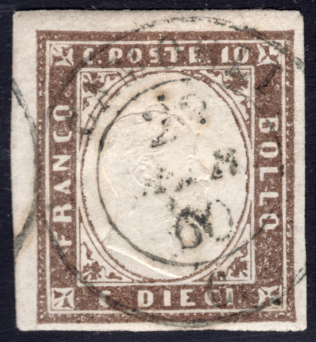 ITALIAN STATES SARDINIA BRUNO OLIVASTRO SCURO 14 Bd SIGNED AVI