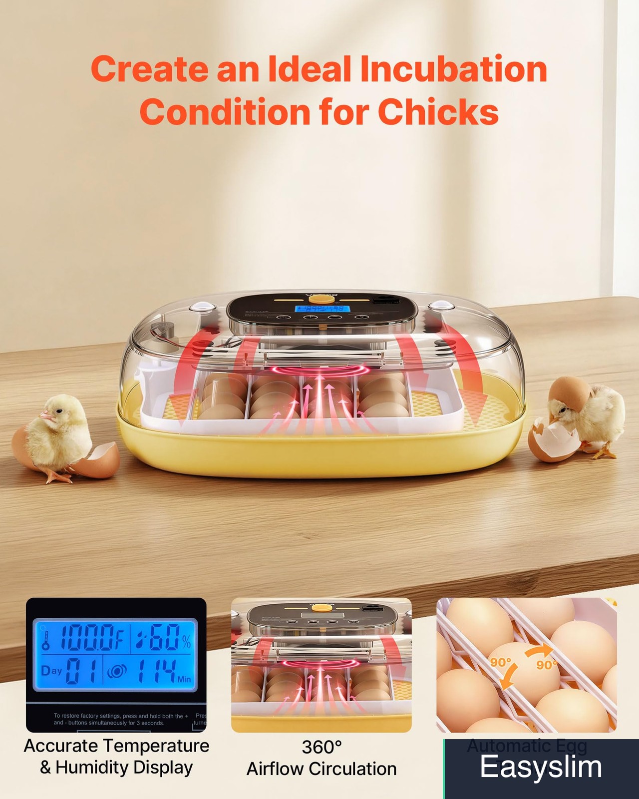 Automatic Egg Incubator 24 Eggs Turner LED Candler Humidity Control