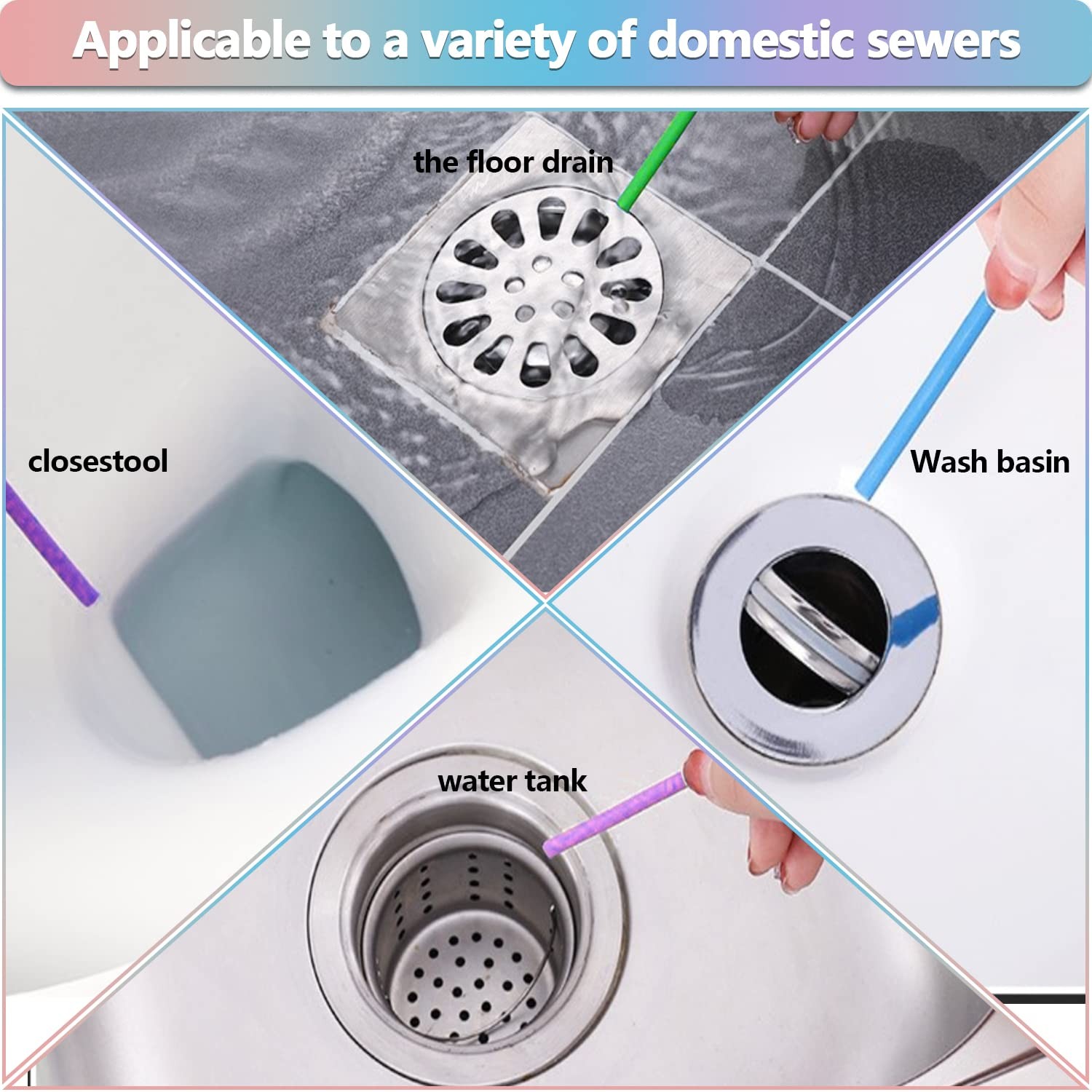 SAISN 72pcs Drain Cleaner Deodorizer Sticks - Keep Drain Pipes Clear, Prevent...