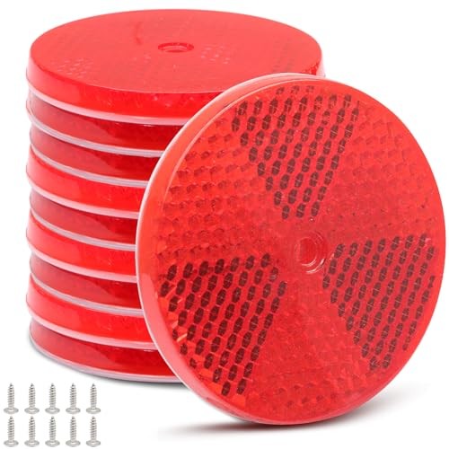 10 Pack Front Round Reflector Reflector Trailers Center Mounting Hole, Red