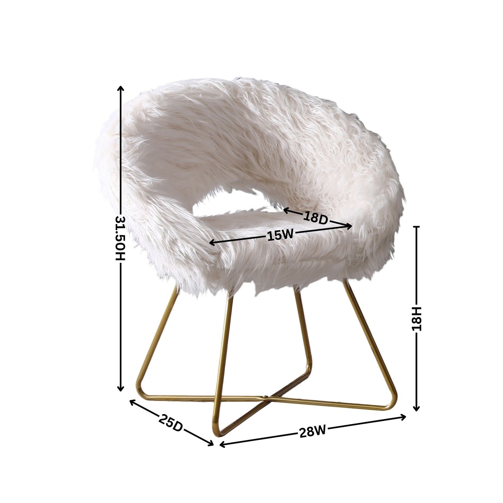 Plush White Faux Fur Accent Chair, Modern Upholstered Lounge Chair