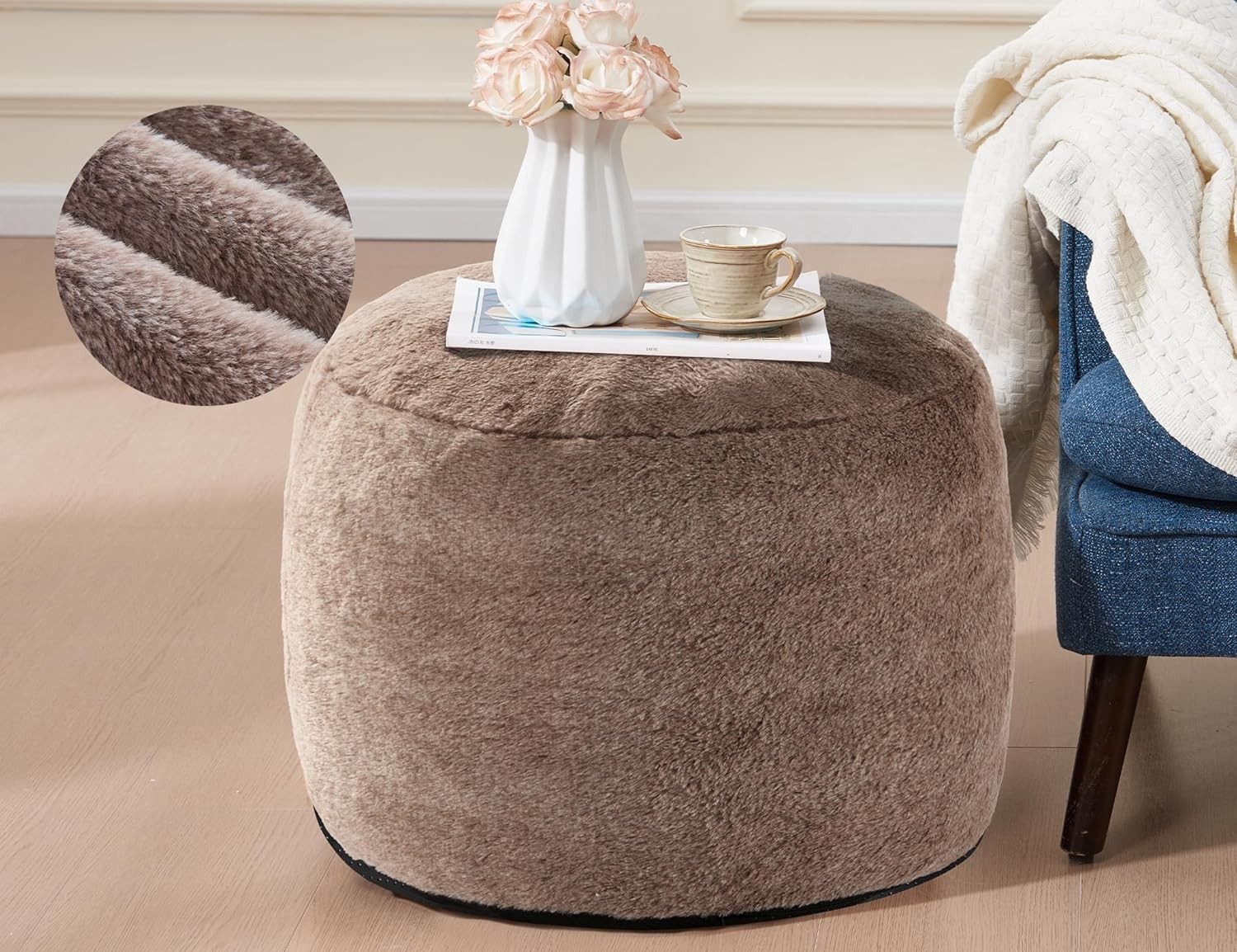 Round Pouf Ottoman Living Room 20"x15" Bean Bag Ottoman Soft Top Comfortable