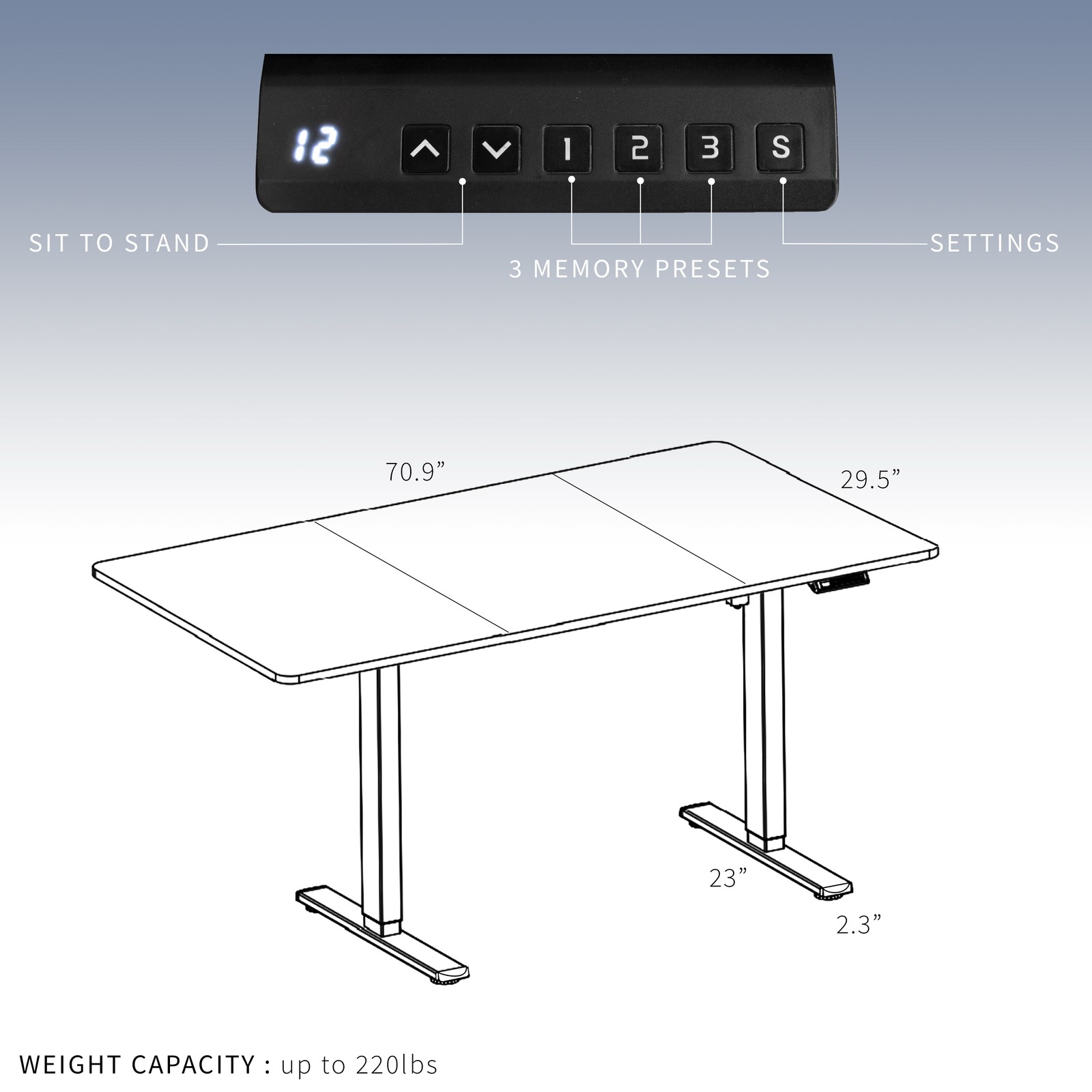 VIVO Electric Dual Motor 71” x 30” Desk, Black & Vintage Brown Top, Black Frame