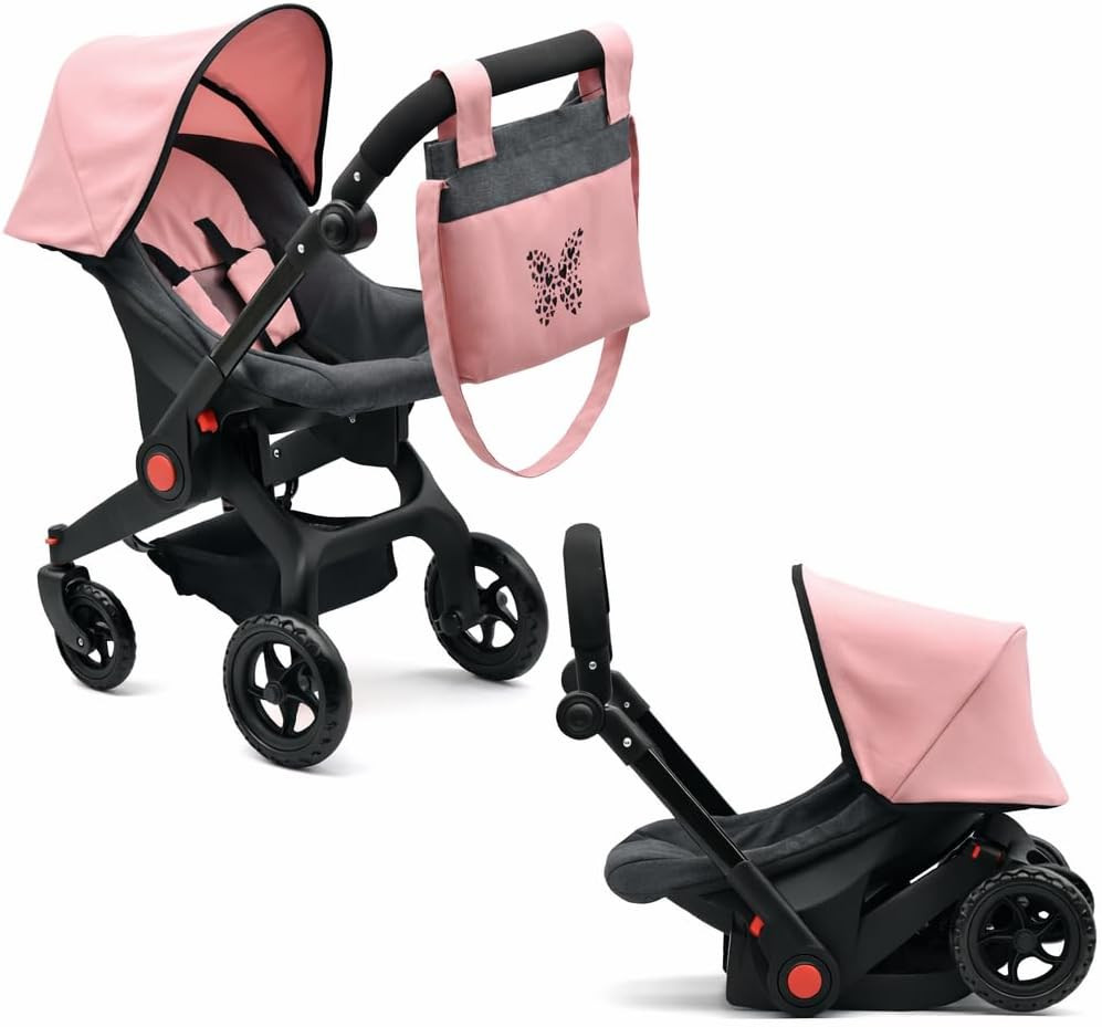 Baby Doll Convertible Travel Stroller for Girls Toddler Play Toy Car Seat Two in