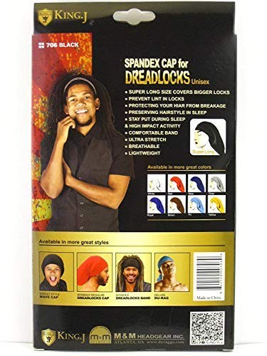 .J Super Long Unisex Spandex Cap for Dreadlocks (Black)