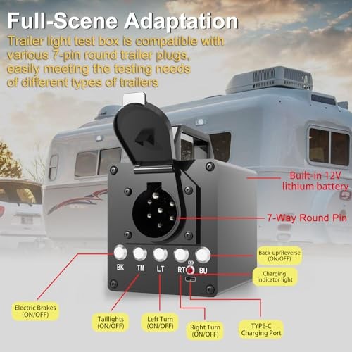 Portable Trailer Light Tester Box, Wireless Remote 7-pin circular connector