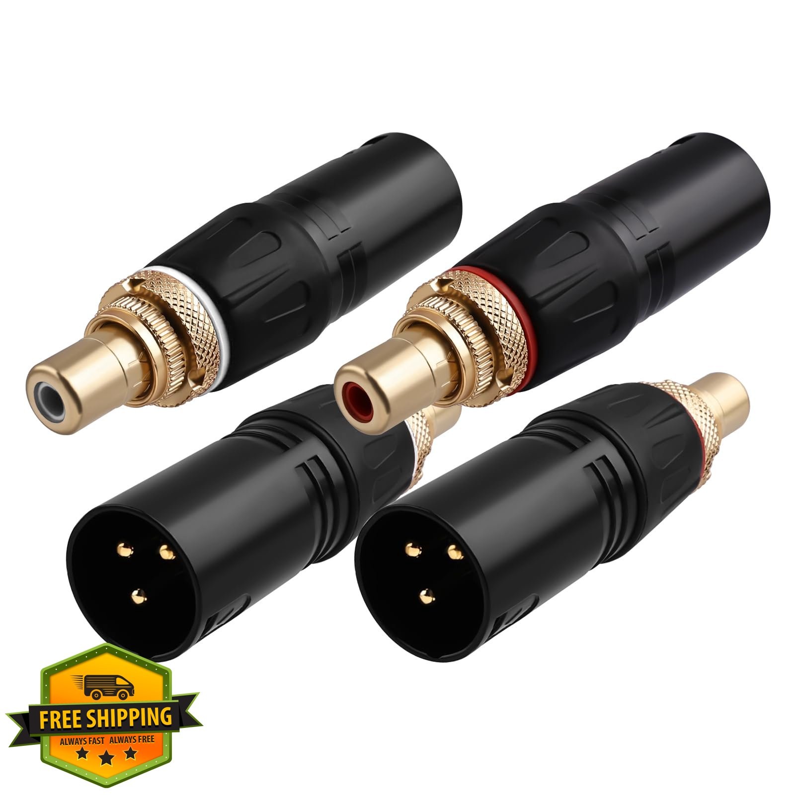YYTCG 24K Gold Plated XLR to RCA Adapter (4-Count) - XLR Male to RCA Female H...