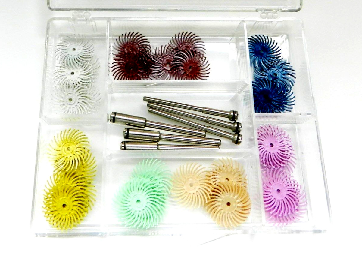 3M Radial Bristle Disc Kit Assortment 48pc 3/4" Dia. 6each 7-Grades + 6 Mandrels