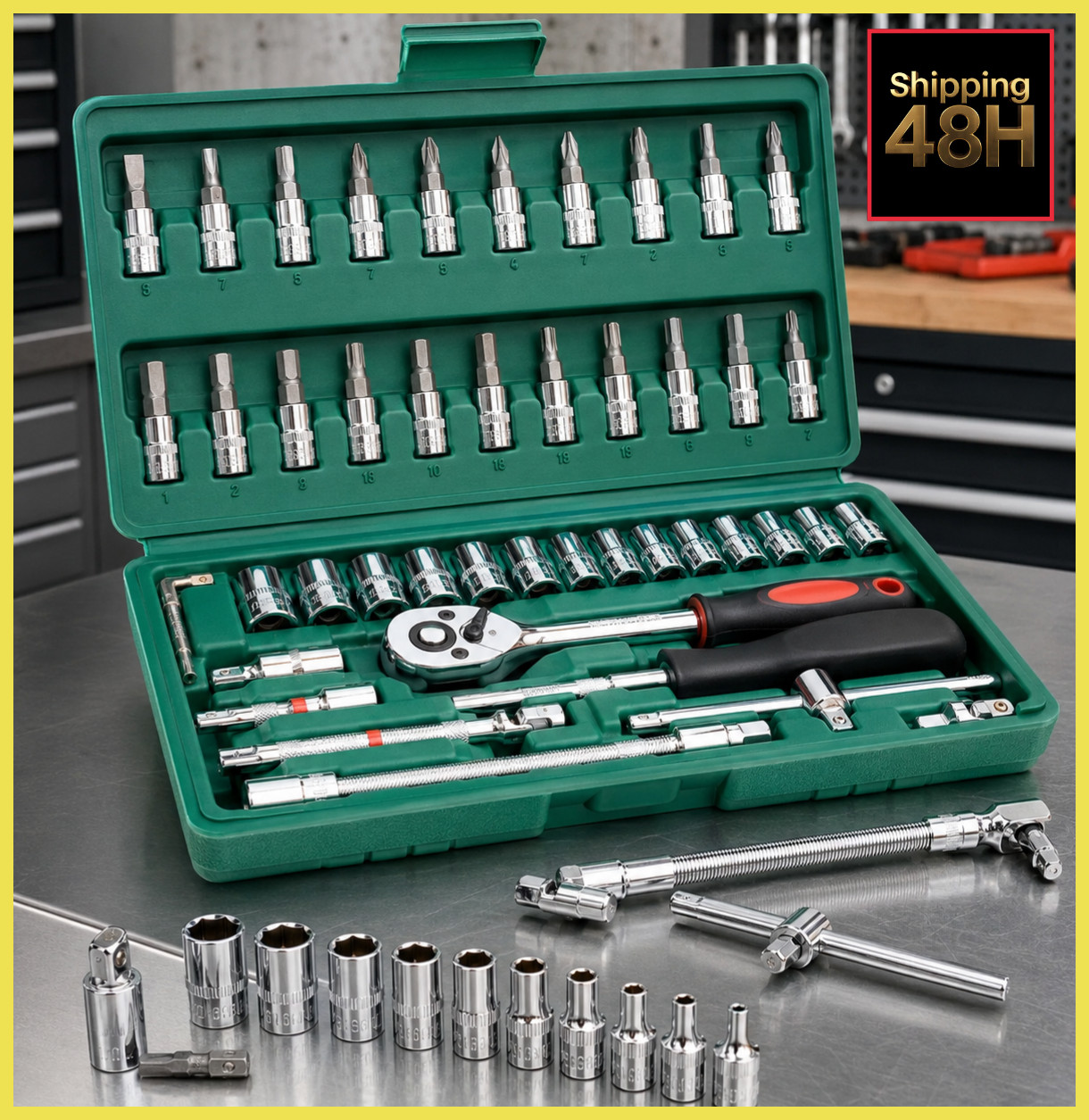 Mechanics Tool Set Kit Socket Ratchet Wrench Set Car Repair Tool Case (46-Pcs)