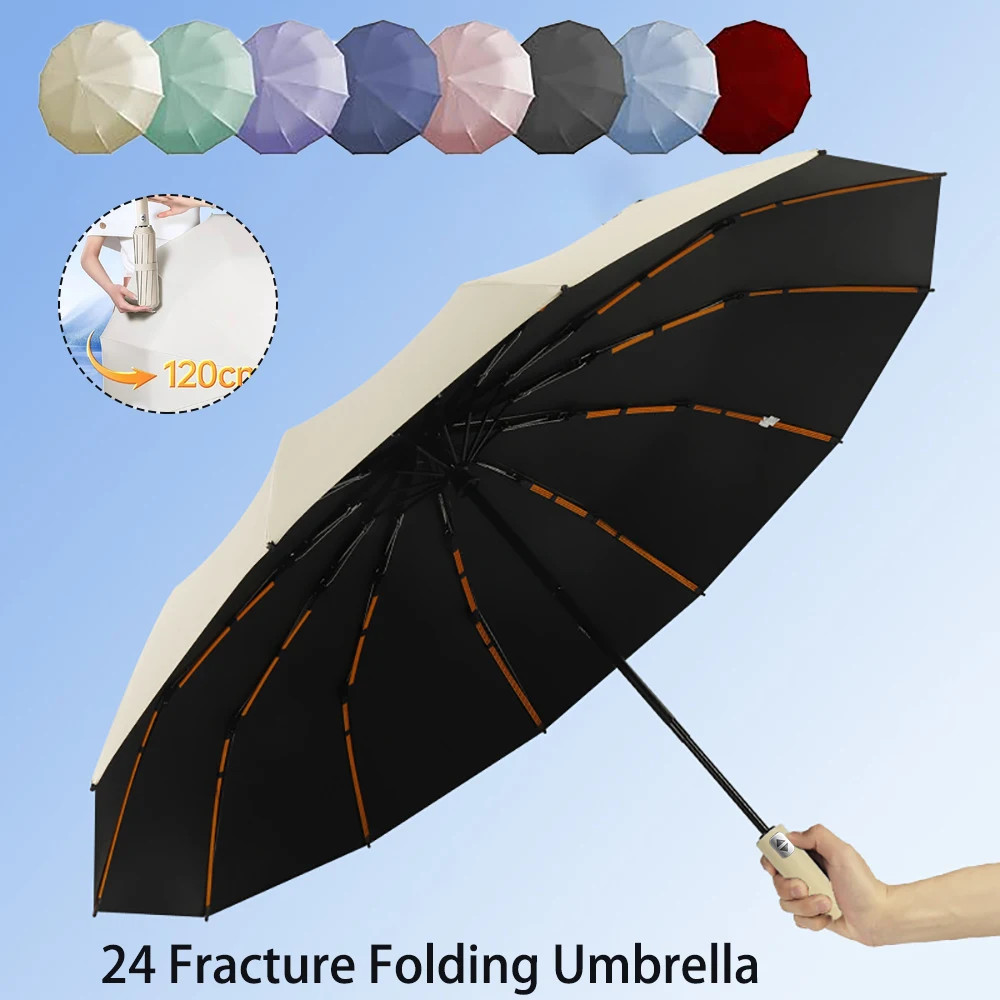 24 Ribs Automatic Foldable Umbrella - Unisex Premium UV Protection Sun Umbrella,