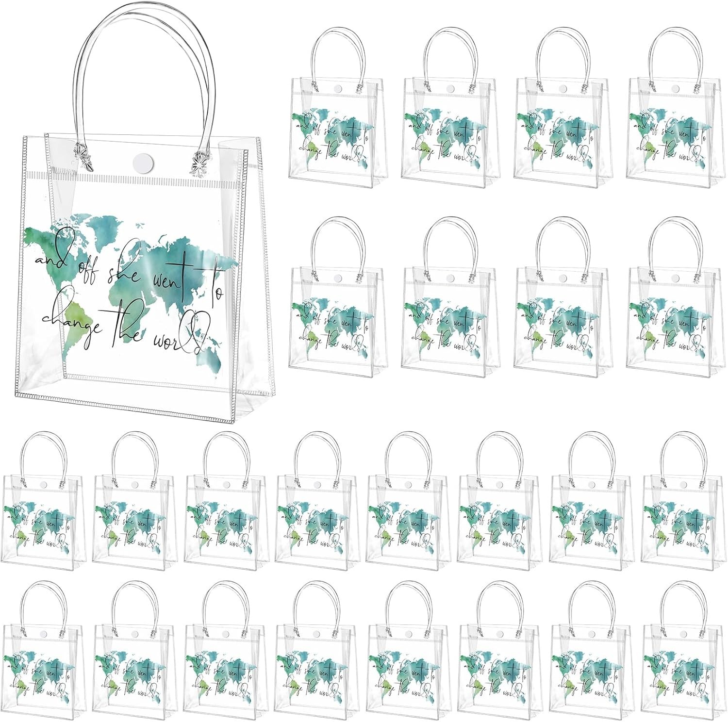24 Pcs World Map Favor Bags with Handle Graduation Travel Clear PVC Goodie  Bags