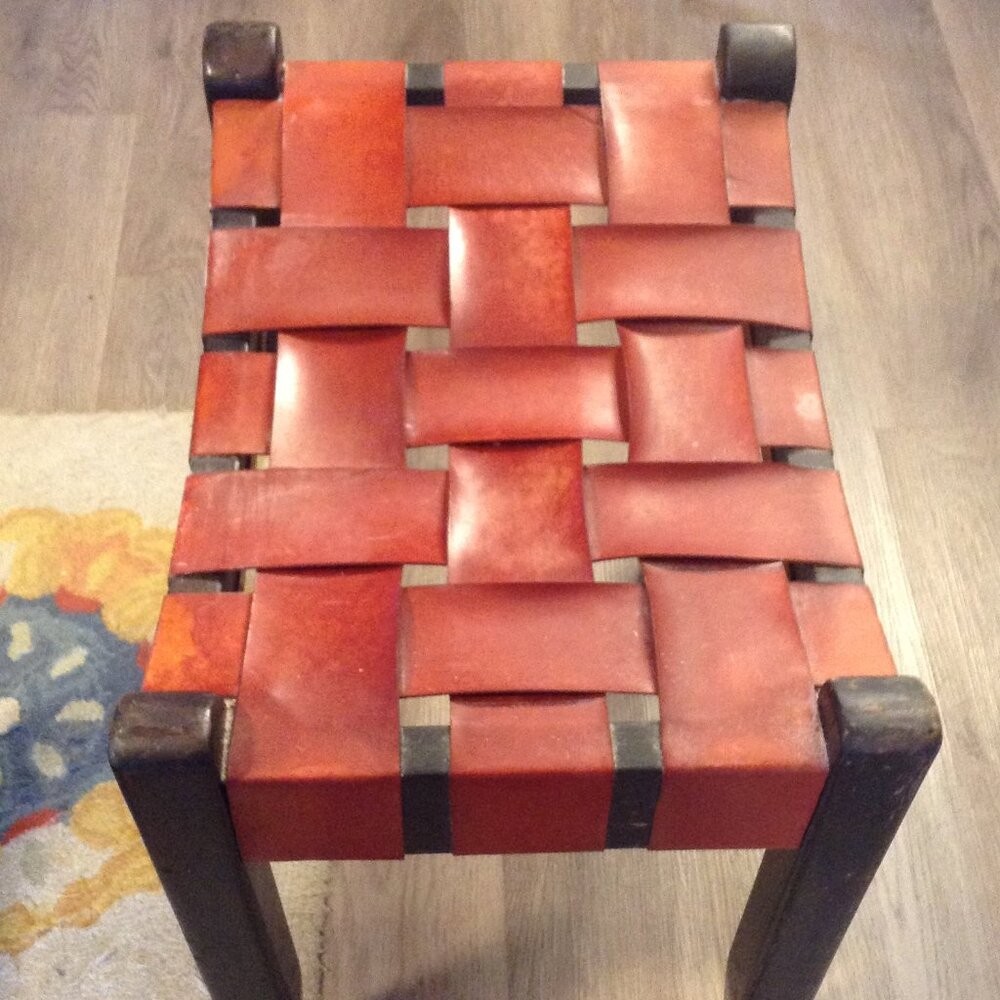 VTG Handcrafted, not machine made Woven Leather Stool Scandinavian Post Modern