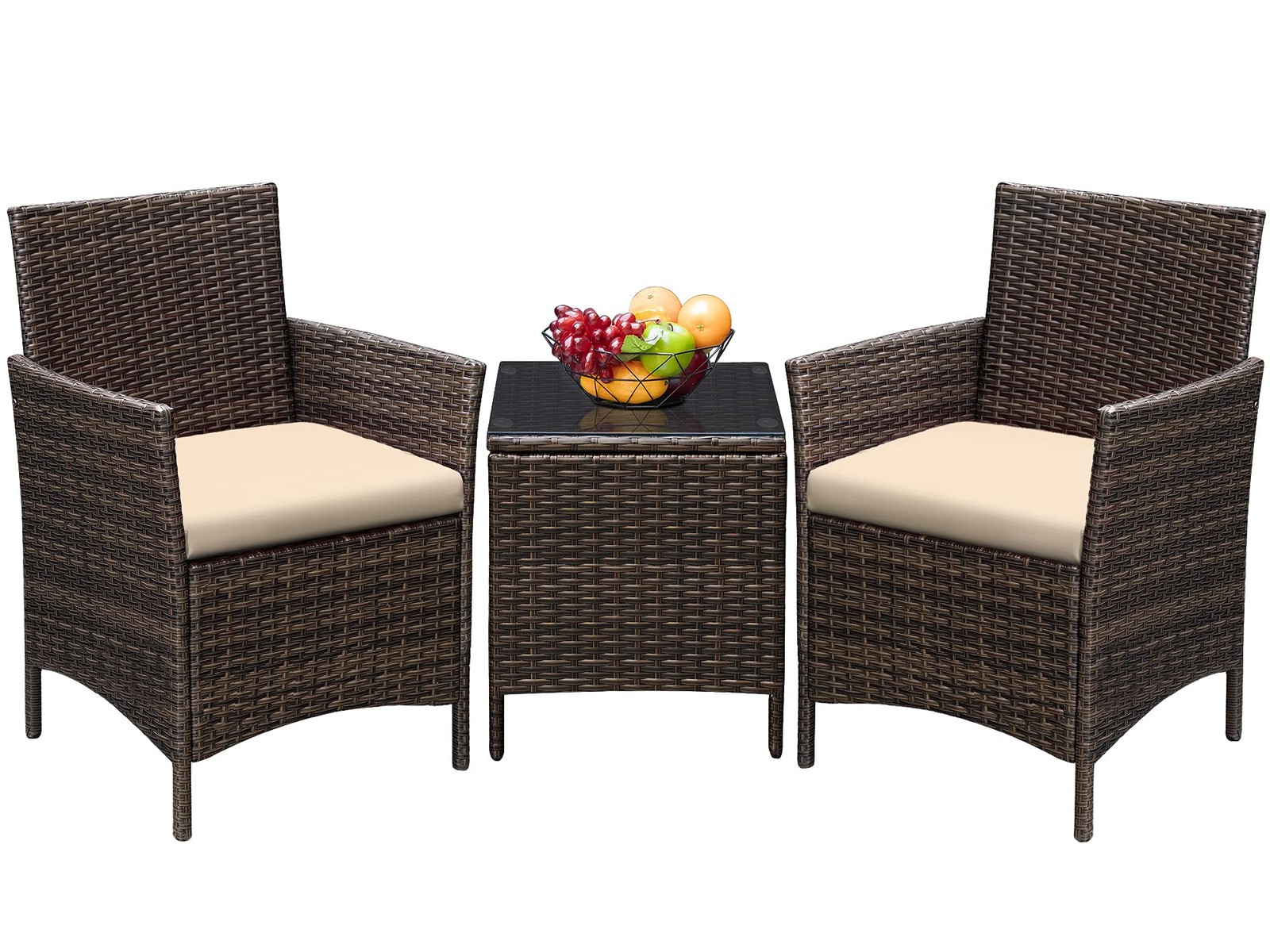 Greesum 3 Pieces Patio Furniture Sets 26.6x12.1x19.3 inches, Brown and Beige