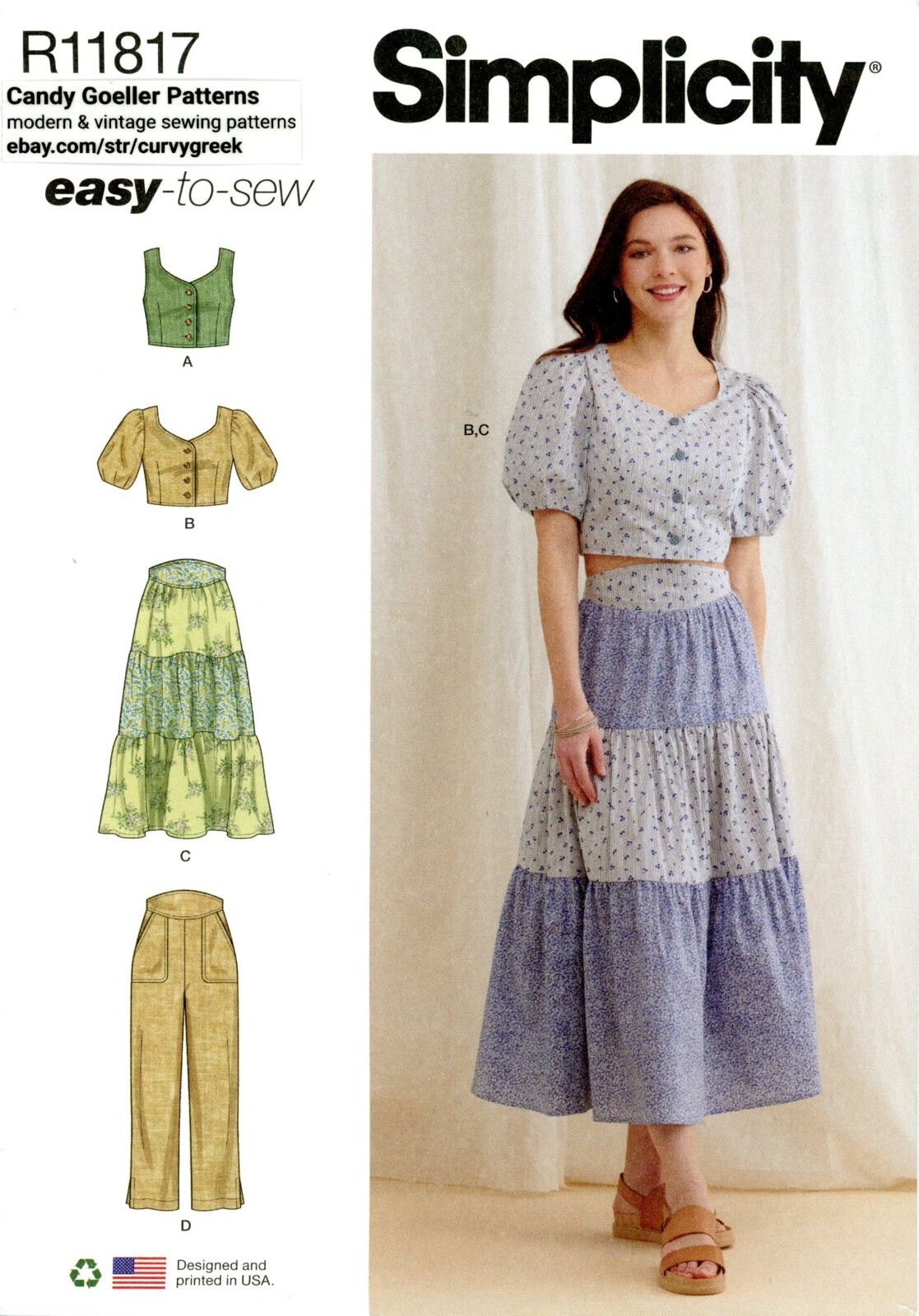 Simplicity R11817 Puff-Sleeve Crop Top, Tier Skirt & Pants w Band Sz 12-20 S9791