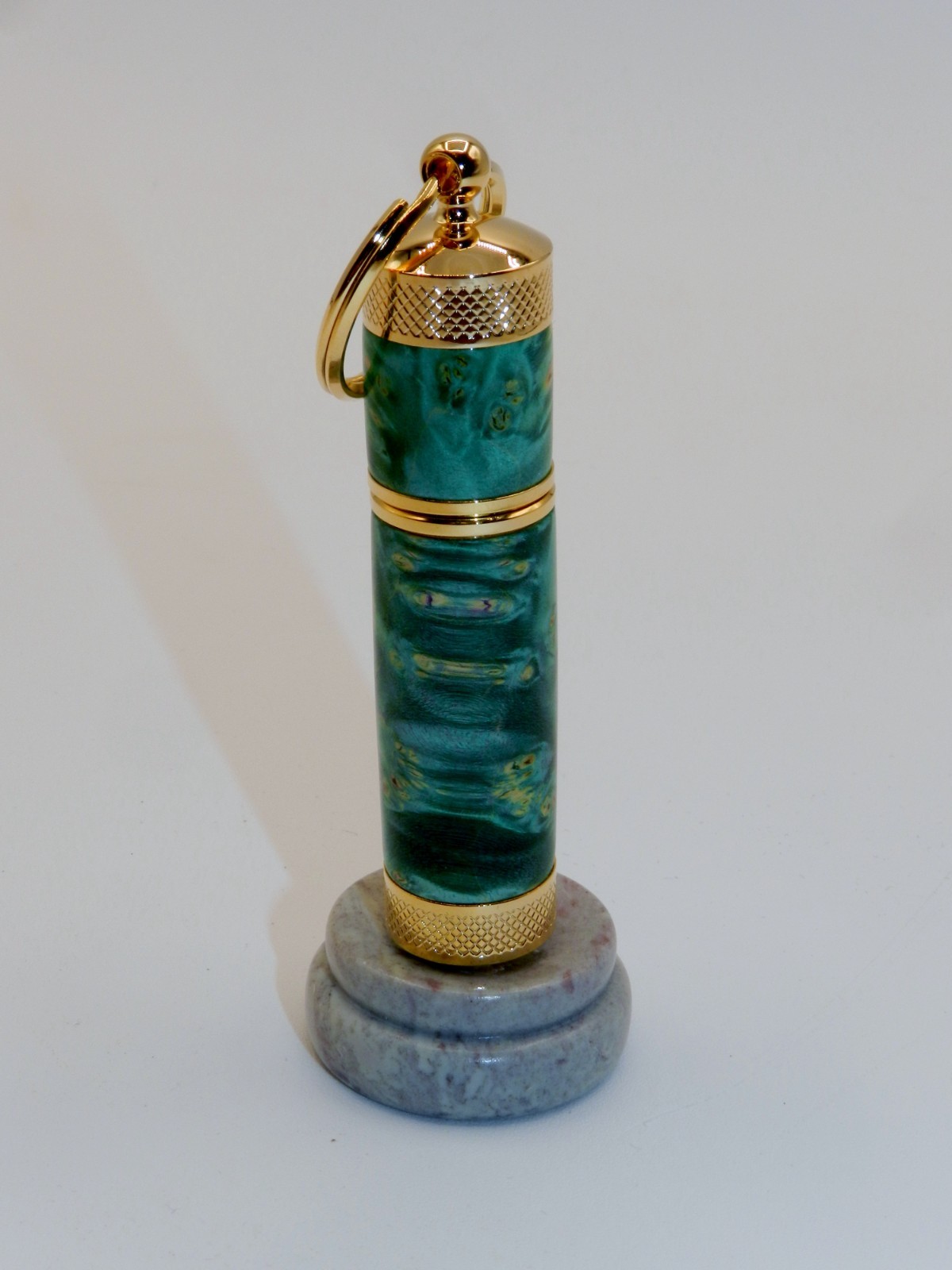 Handmade Key Chain Lighter, replaceable flint.  Made w/ Dyed Box Elder Burl. #45