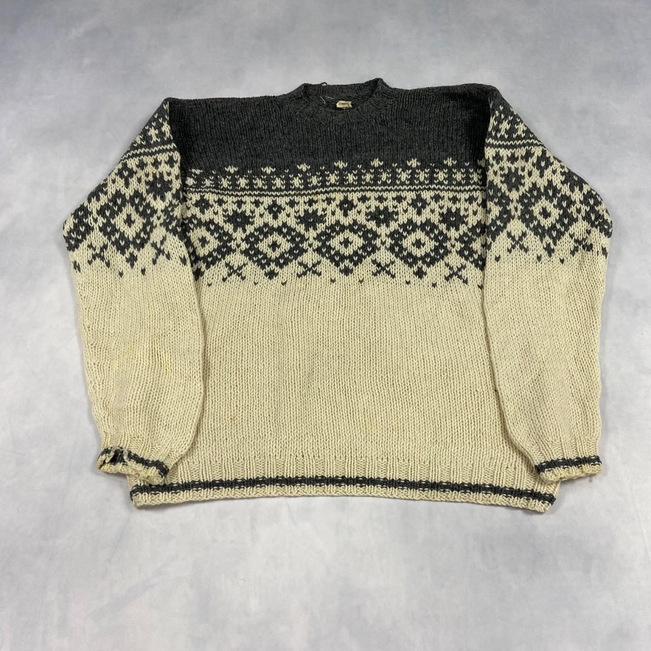 Vintage J. Crew Knitted Jumper Abstract Patterned Grandad Chunky Knit Sweater