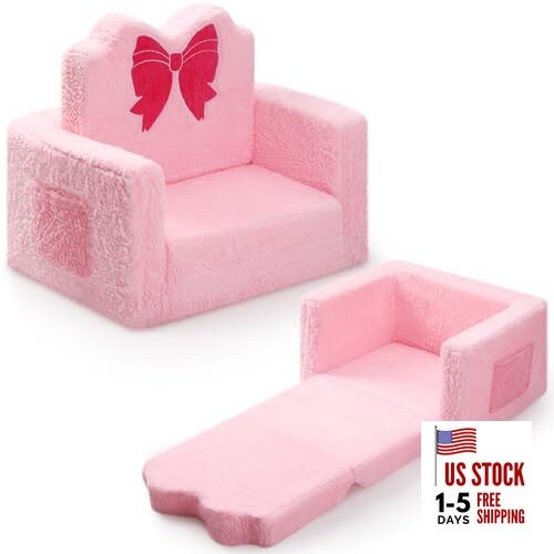 Valentine Kids Chair or Couch for Toddler, 2-in-1 Soft Foldable Couch, Bow