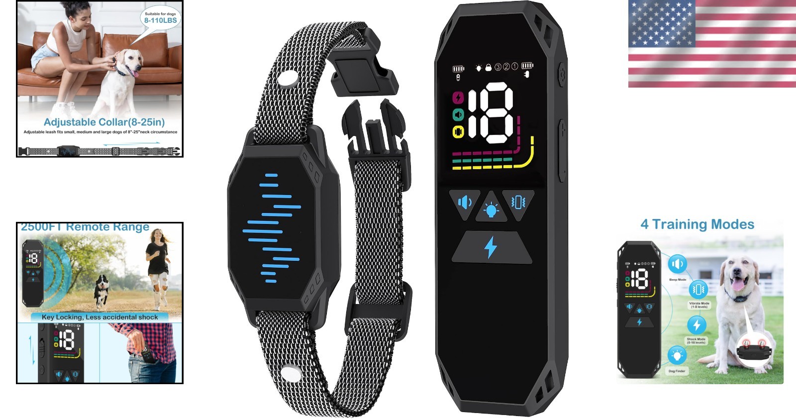 Waterproof Dog Training Collar, Remote Control, 2500FT Range, 4 Modes