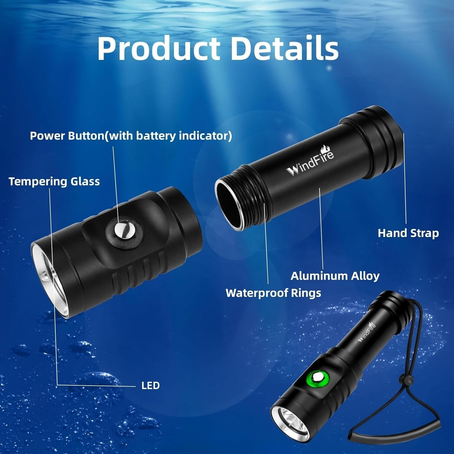 Ultra-Bright 5000 Lumen Scuba Diving Flashlight with Rechargeable Battery