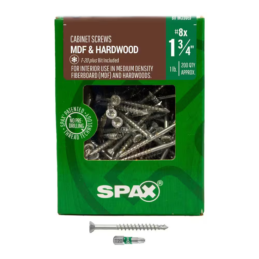 #8 X 1-3/4 In. Interior Trim Head Wood Screws Cabinet Torx T-Star plus (200 Each