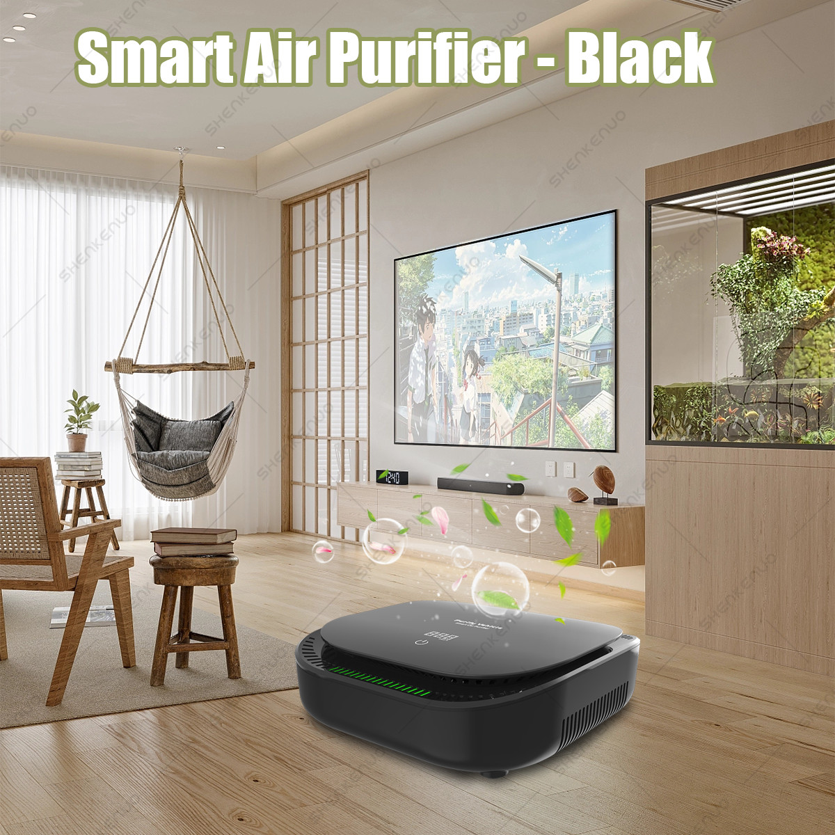 Black Smart Air Purifier for Cars - Intelligent Auto Air Cleaner & Freshener