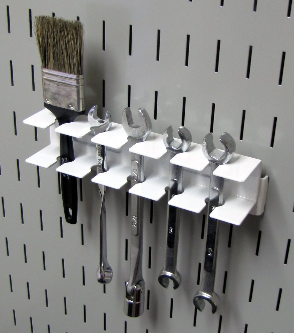 Tool Holder Bracket Slotted Metal Pegboard Accessory Tool Board Mount White