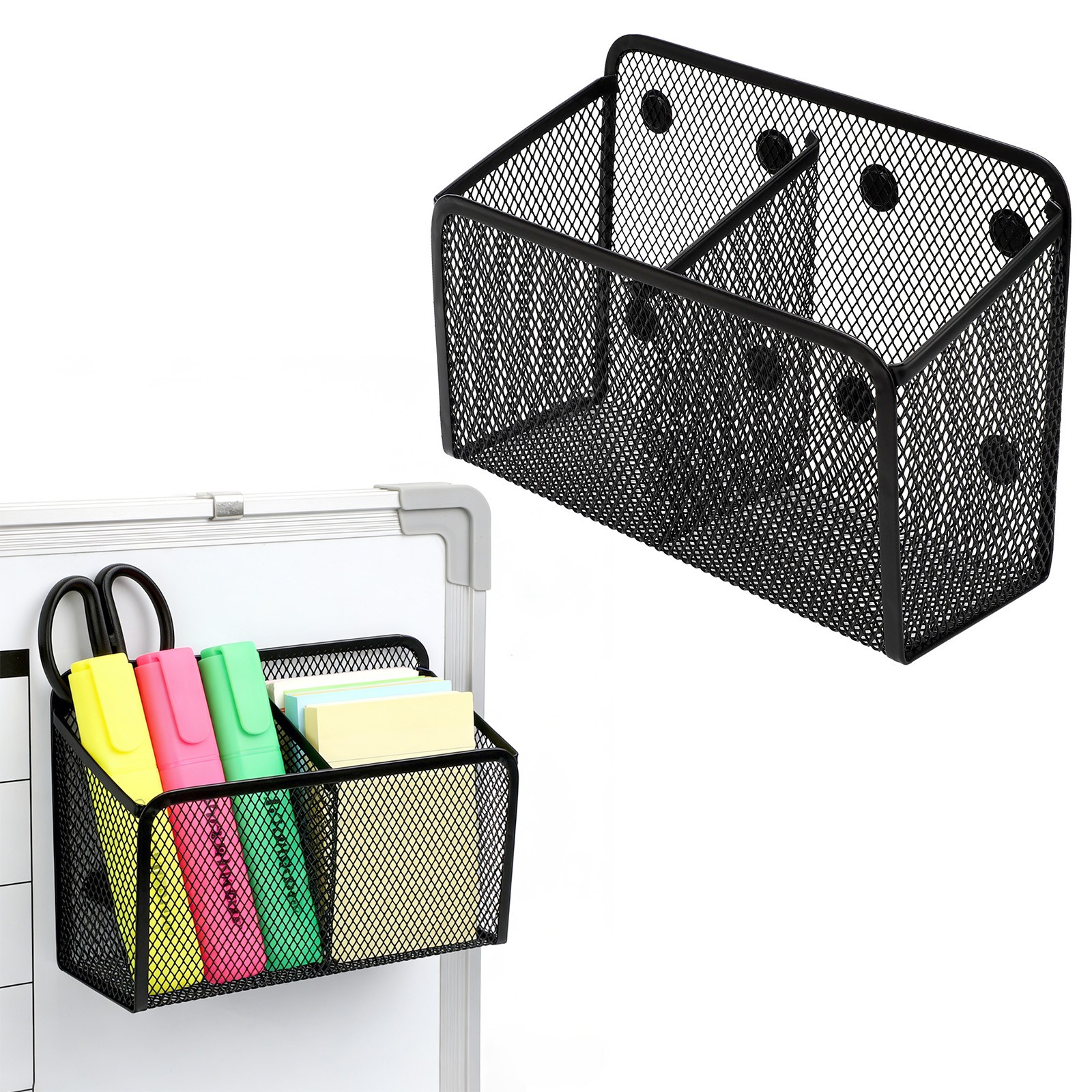 Magnetic Basket Pen Holder Double Compartment Metal Organizer Locker Whiteboard