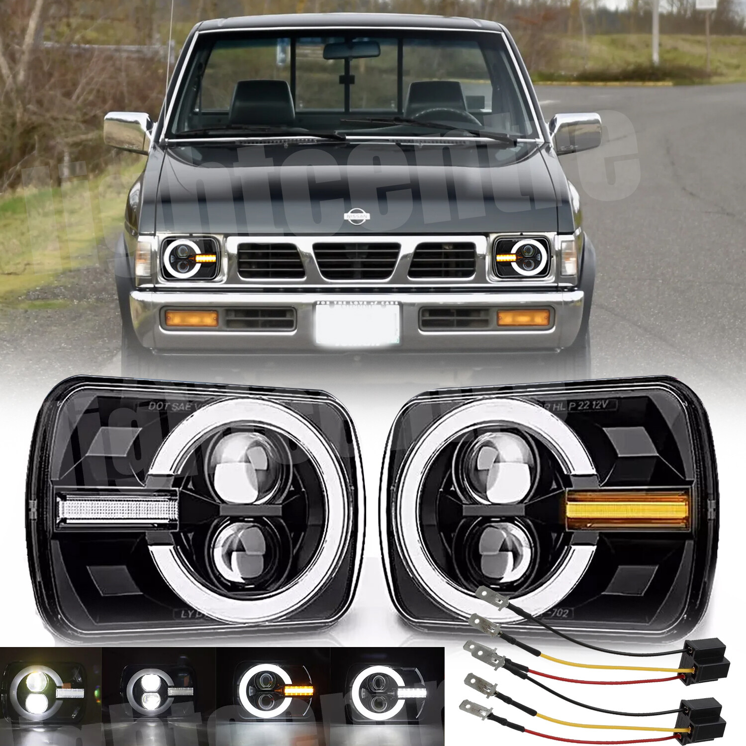 Pair 5X7" 7x6" inch LED Headlights Hi/Lo Beam DRL For Nissan Hardbody D21 Pickup