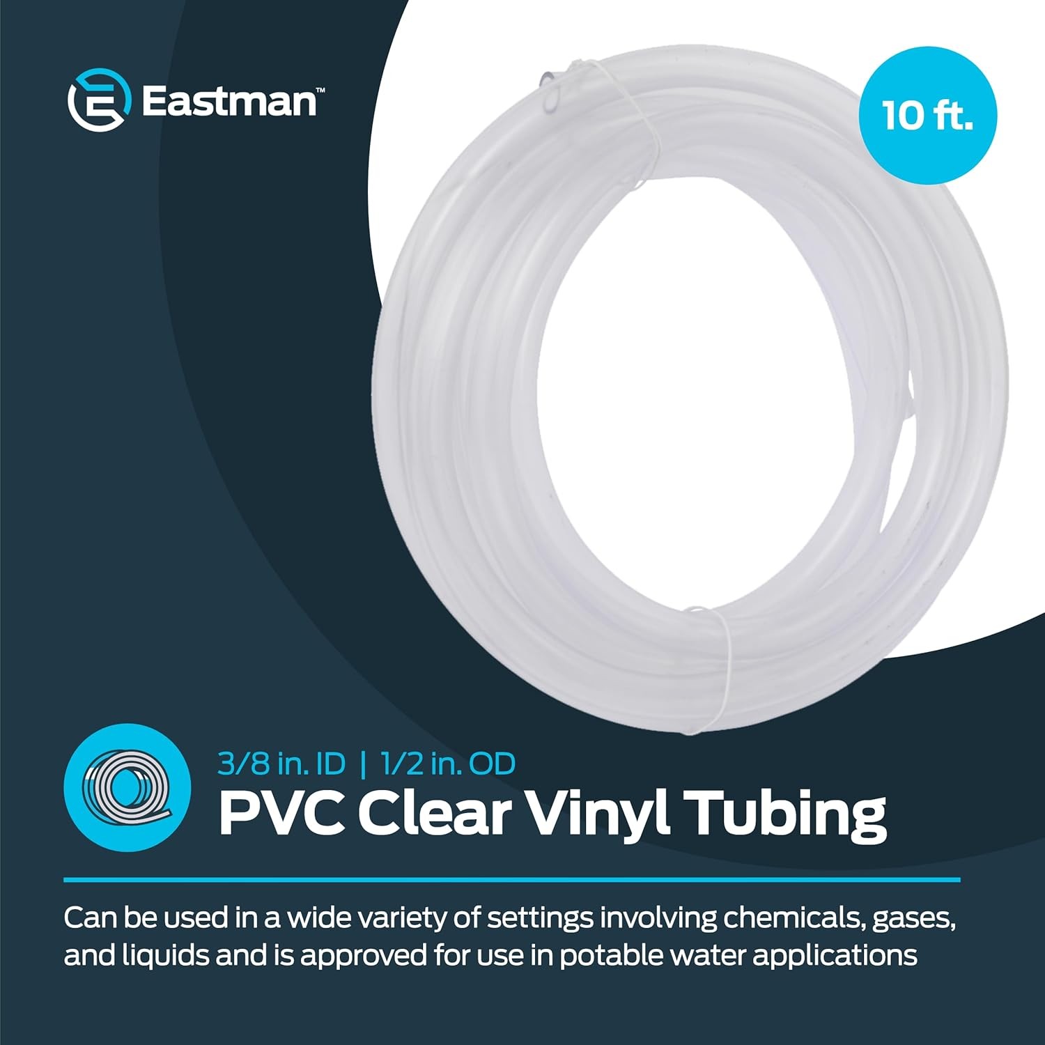 Eastman 3/8 Inch ID (1/2 in. x 1/2 OD, 10 Foot Length, Clear
