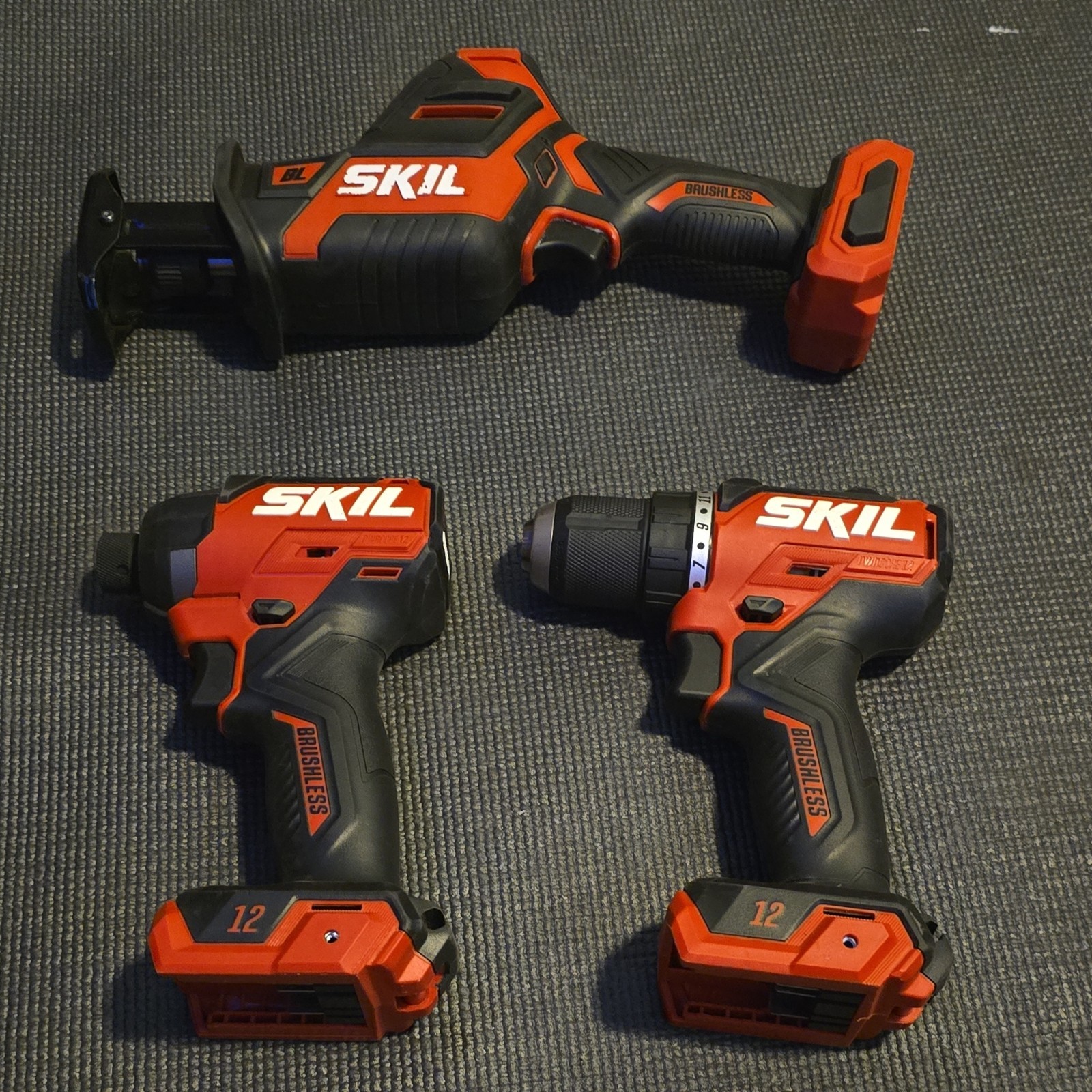 SKIL PWRCORE 12 Brushless 3-Tool Set Impact Drill One Hand Recip Saw 12V Battery