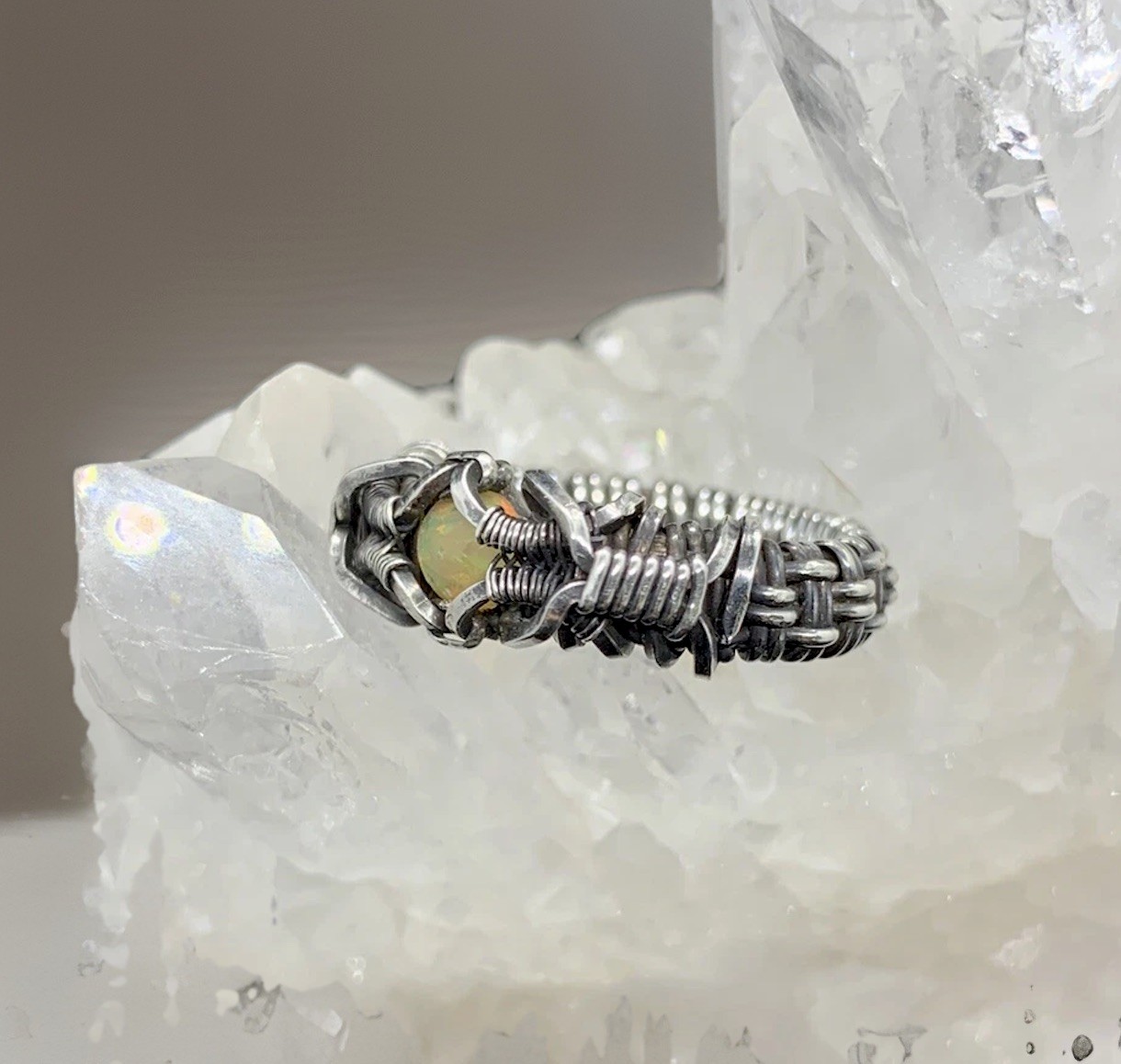 Fire Opal Ring Wire Wrapped Size 5.5
