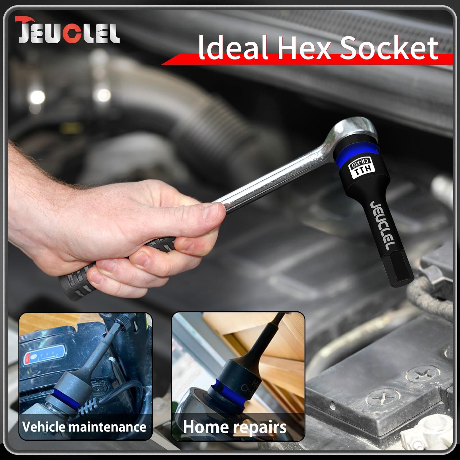 JEUCLEL 11mm Hex Impact Bit Socket, H11 1/2-Inch Drive 1PC | 11MM