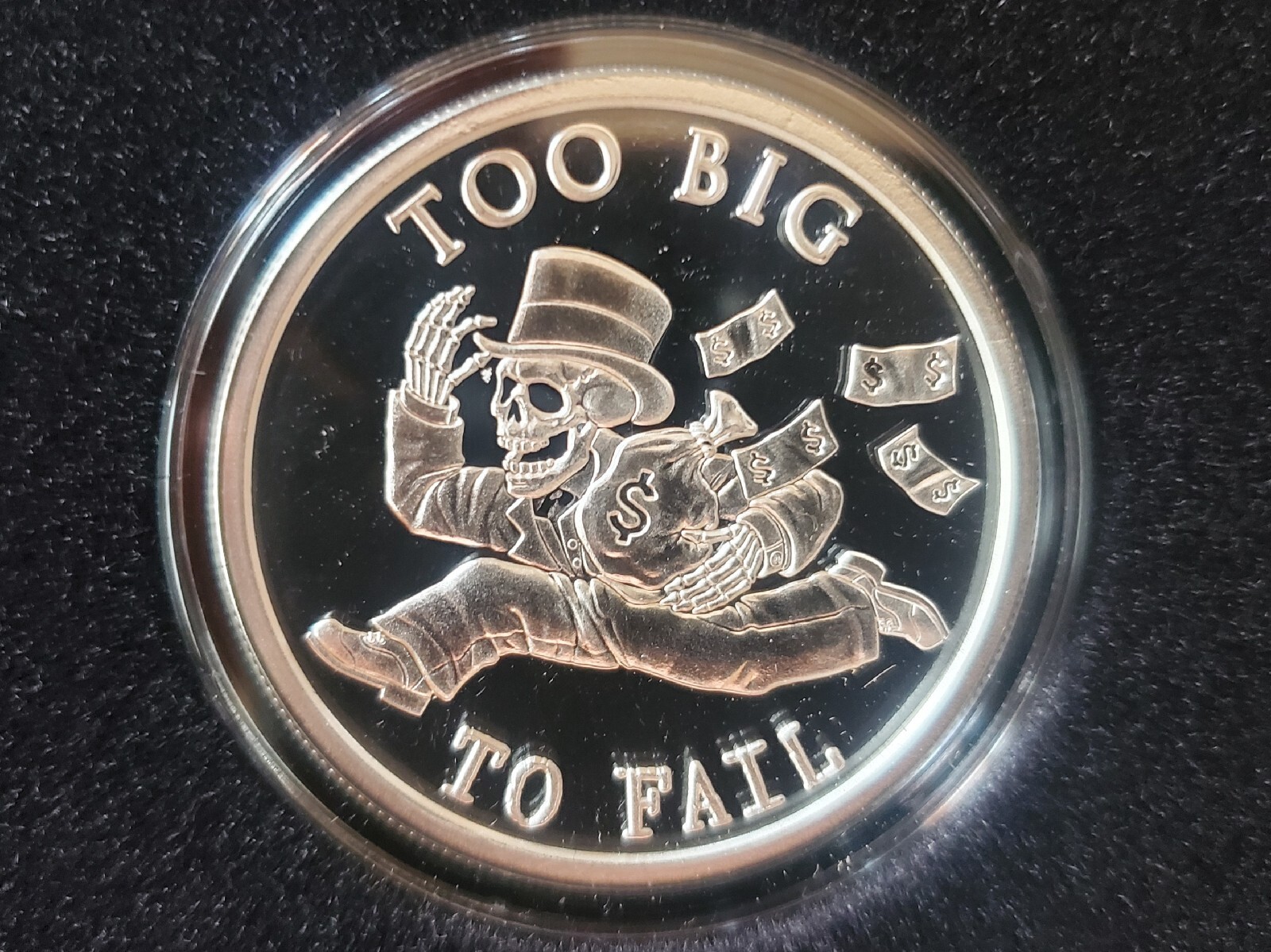 2023 Silver Shield Too Big To Fail V2 Proof Round Rise and Fall of the Bankster