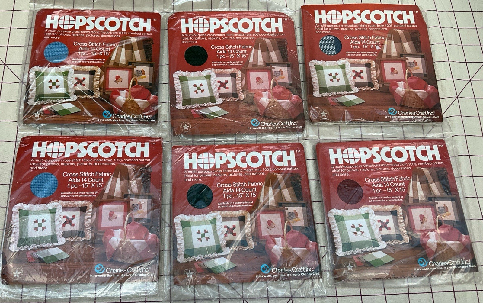 Charles Craft Hopscotch 14 ct Cross Stitch Aida Fabric Checkered mixed lot 6